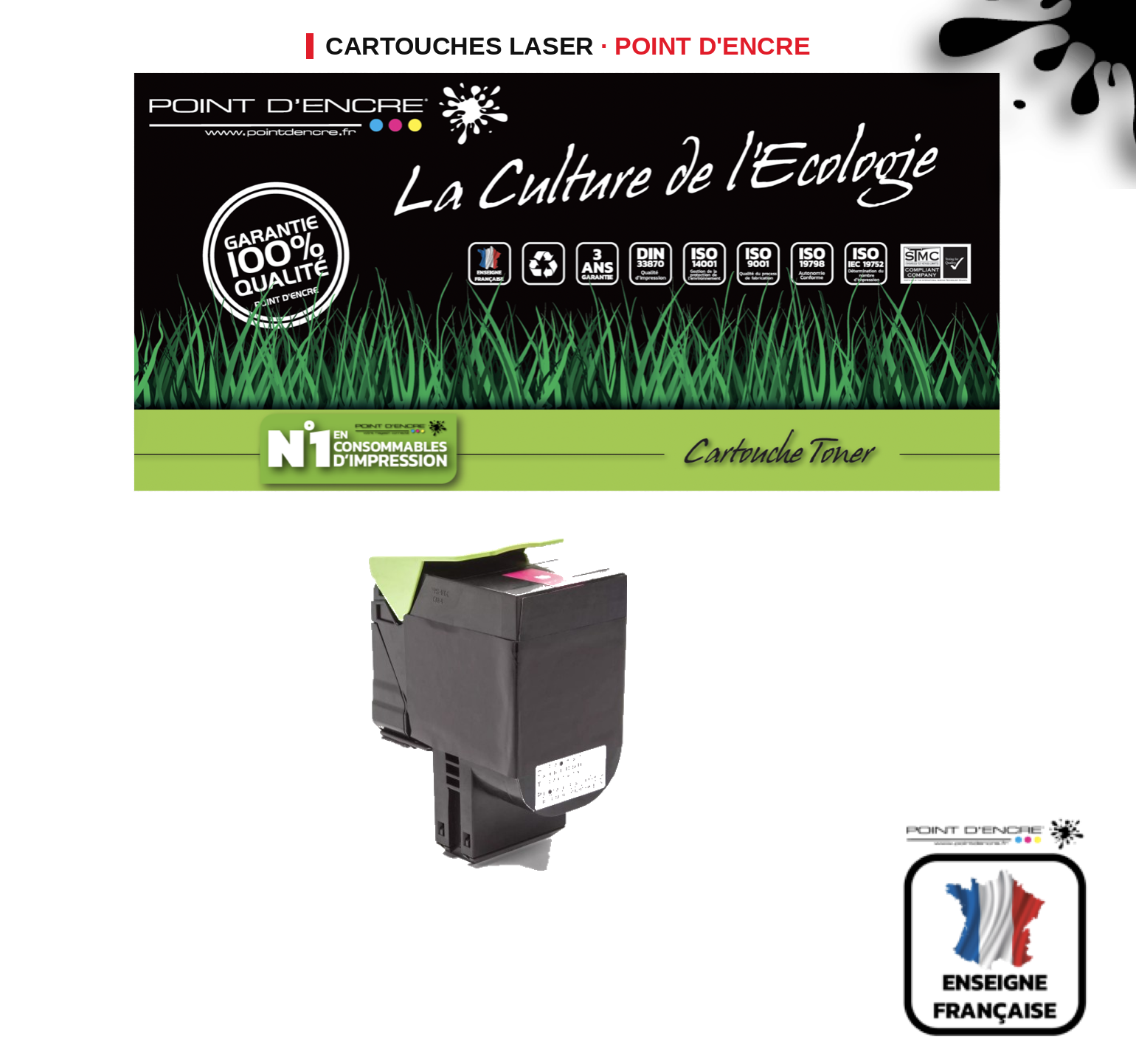Cartouche laser POINT D'ENCRE Lexmark 702HM — MAGENTA