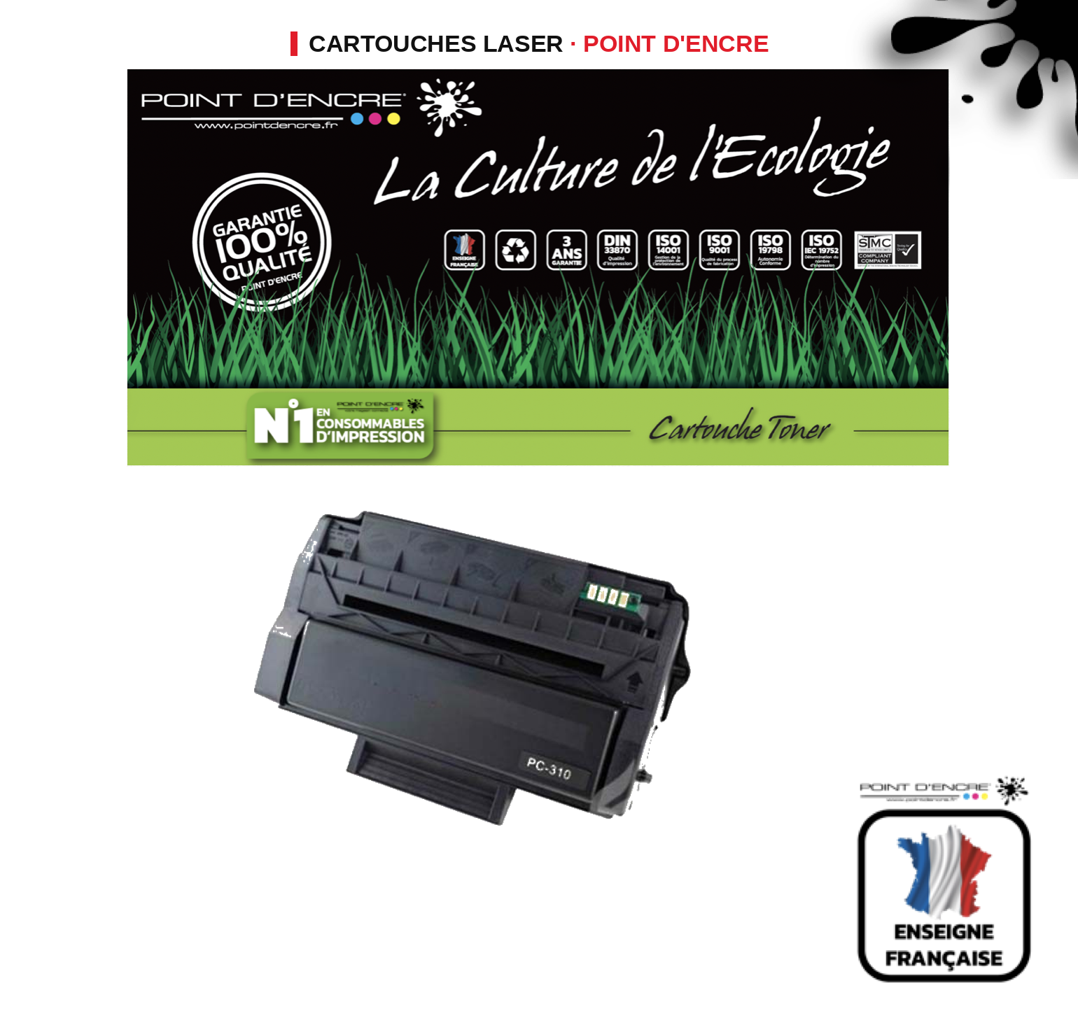 Cartouche laser POINT D'ENCRE Pantum PA310 — NOIR