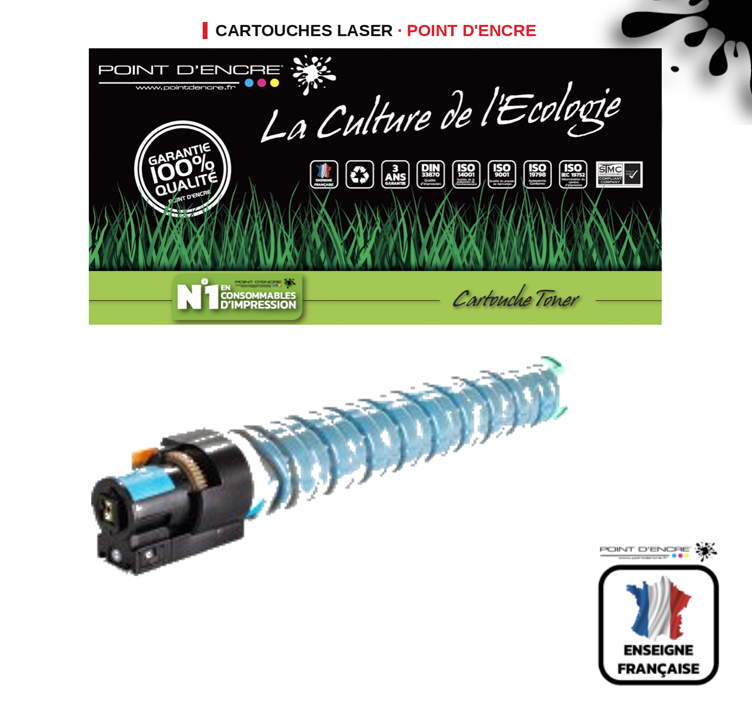 Cartouche laser POINT D'ENCRE Ricoh IMC3000 — CYAN
