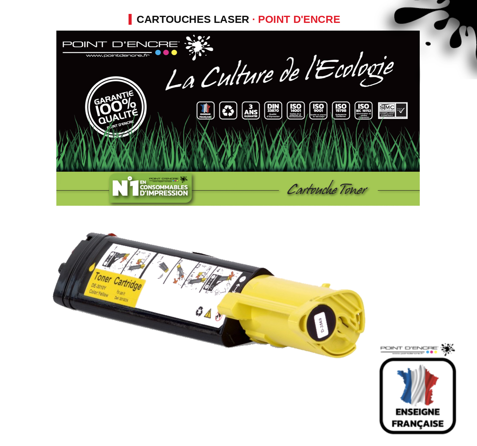 Cartouche laser POINT D'ENCRE Dell 593 — JAUNE