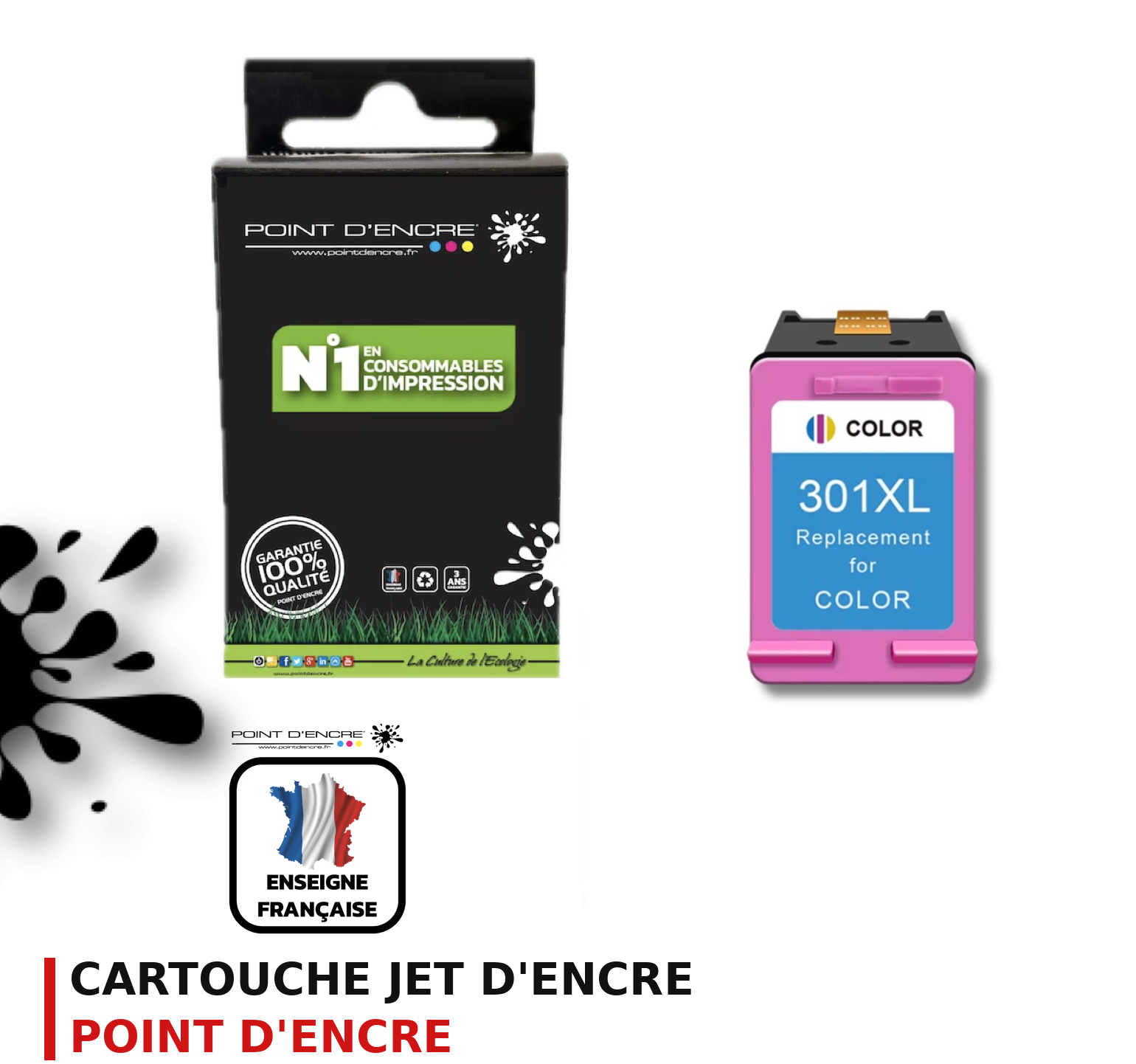Cartouche d'encre POINT D'ENCRE Hp 301 — COULEUR