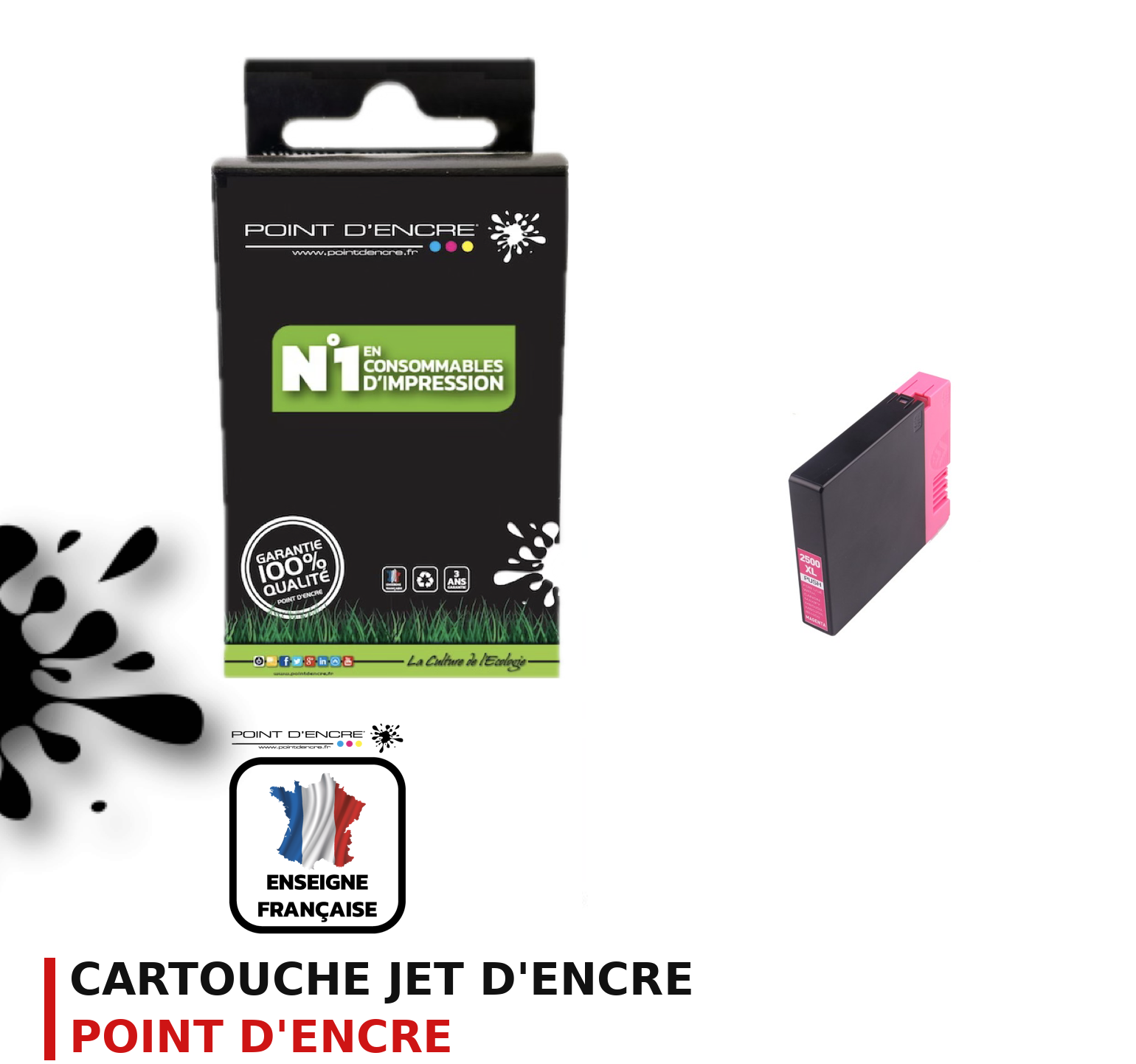 Cartouche d'encre POINT D'ENCRE Canon 2500XLBK — MAGENTA