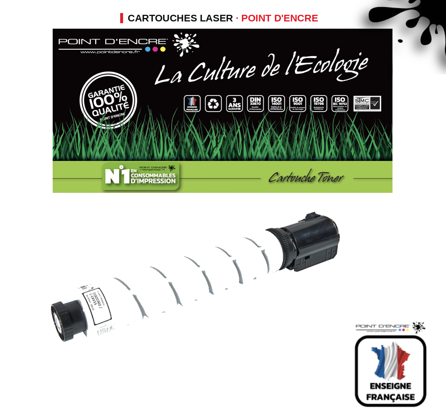 Cartouche laser POINT D'ENCRE Canon CEXV55 — JAUNE