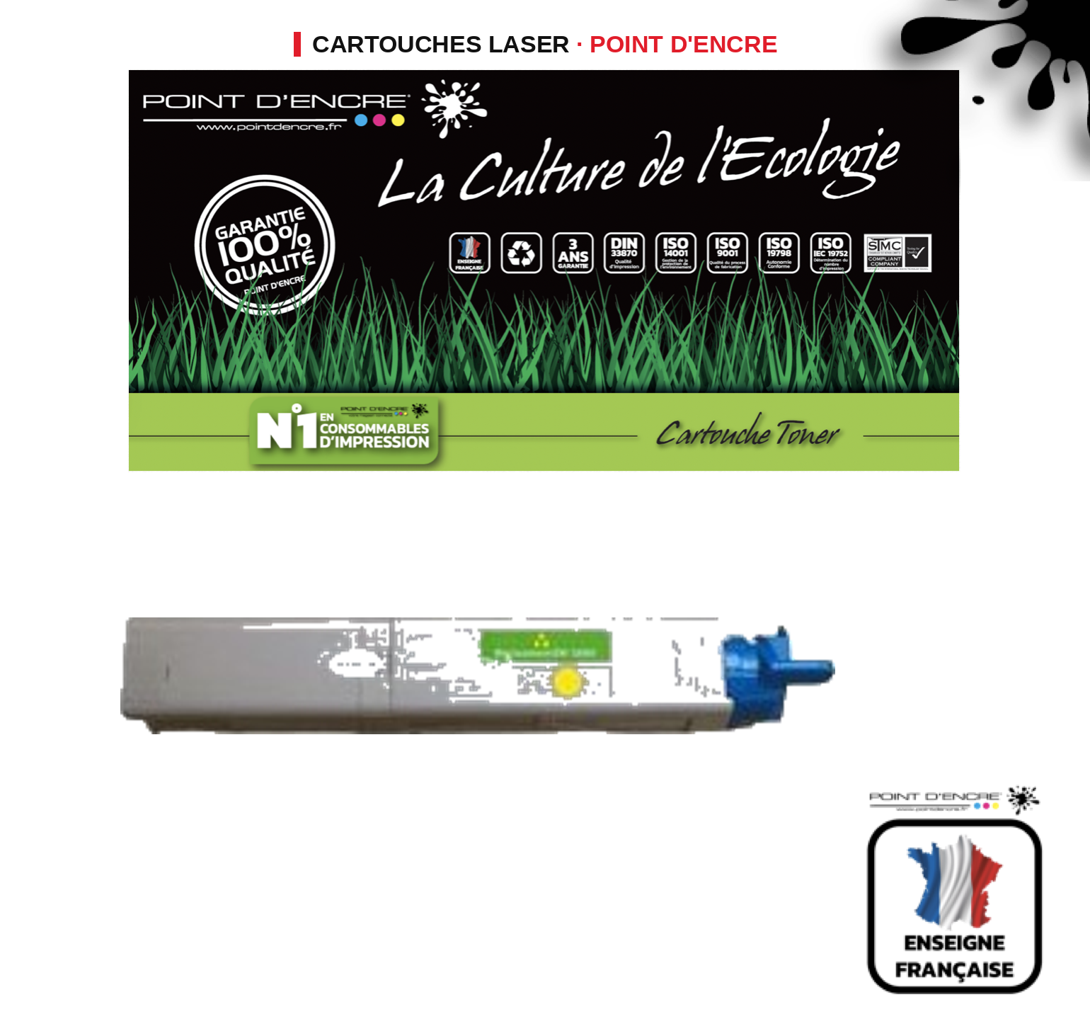 Cartouche laser POINT D'ENCRE Oki 43459329 — JAUNE