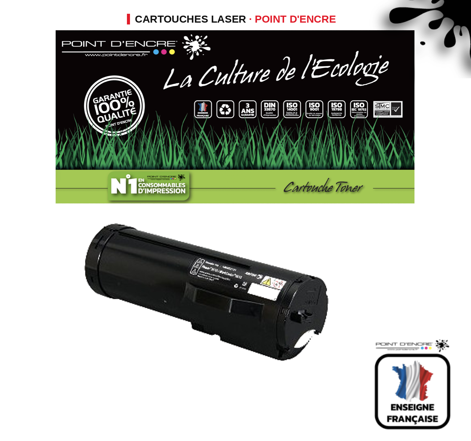 Cartouche laser POINT D'ENCRE Xerox 3655 — NOIR
