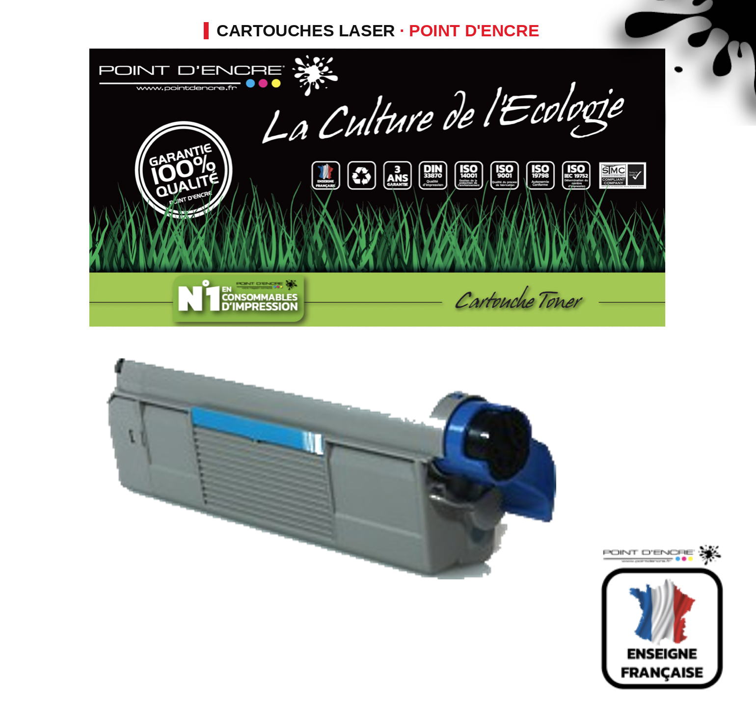 Cartouche laser POINT D'ENCRE Oki C712 — CYAN