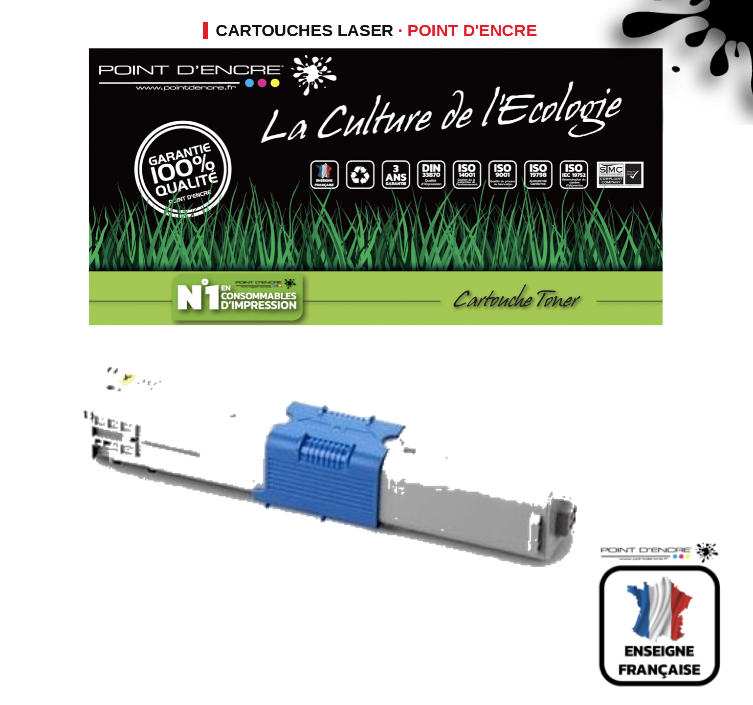 Cartouche laser POINT D'ENCRE Oki C332DN — JAUNE