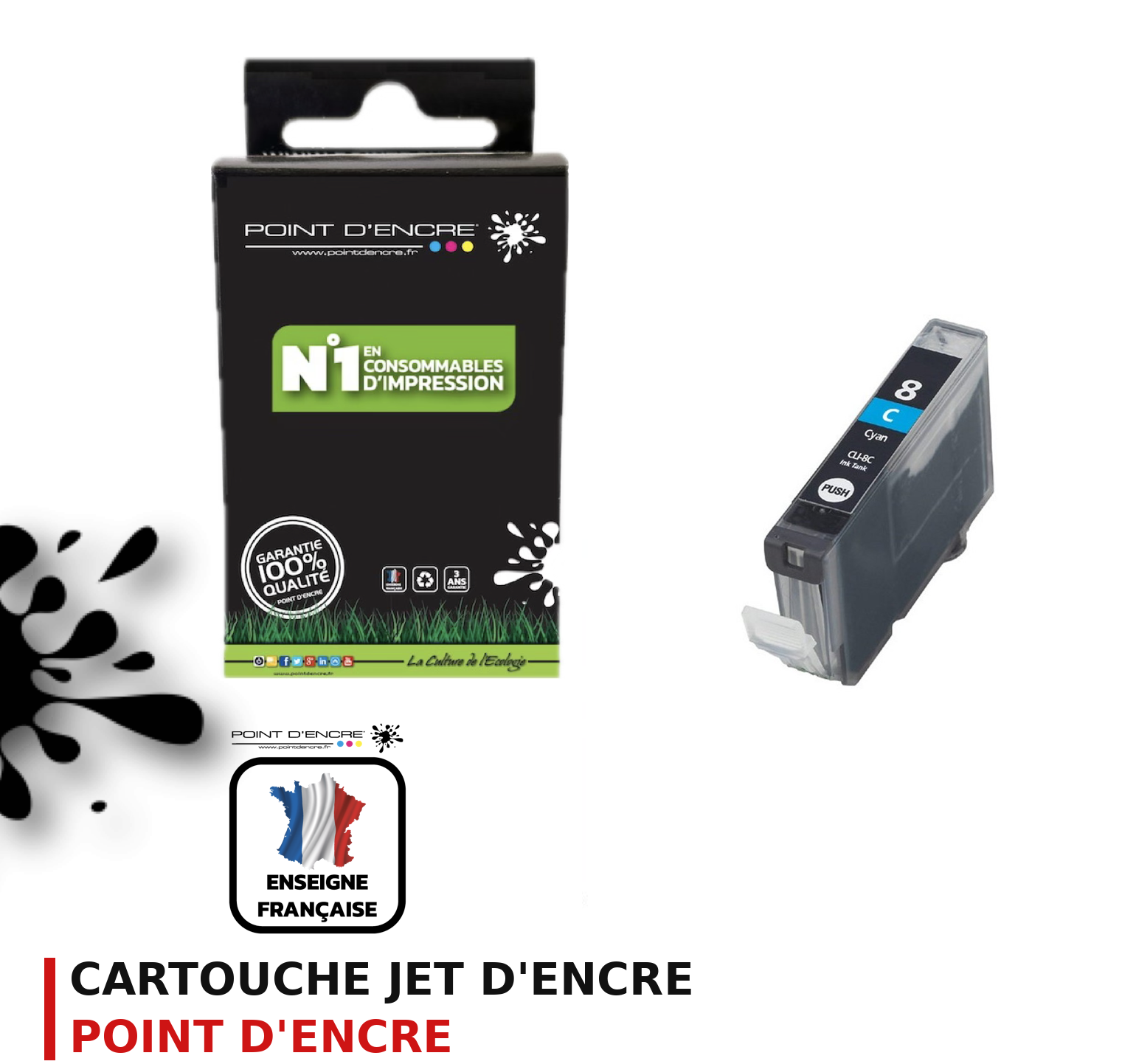 Cartouche d'encre POINT D'ENCRE Canon CLI8 — CYAN