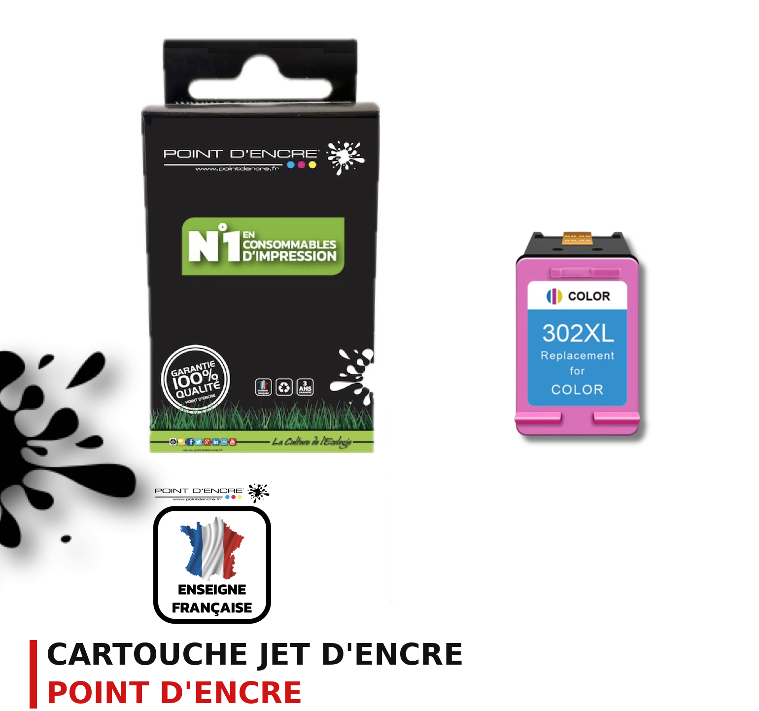 Cartouche d'encre POINT D'ENCRE Hp 302 — COULEUR