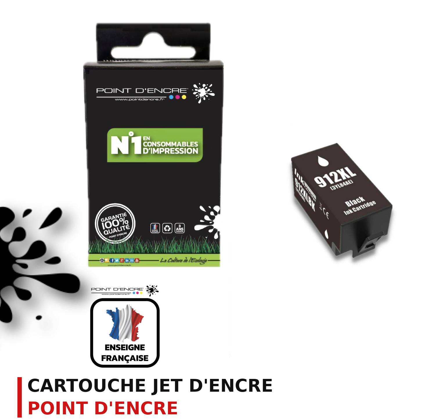 Cartouche d'encre POINT D'ENCRE Hp 912 — NOIR