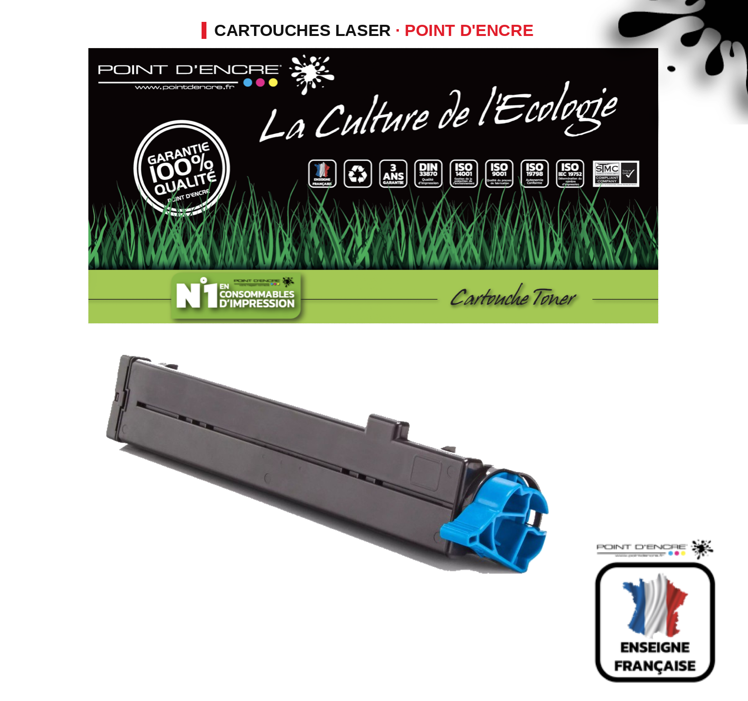 Cartouche laser POINT D'ENCRE Oki 43979102 — NOIR
