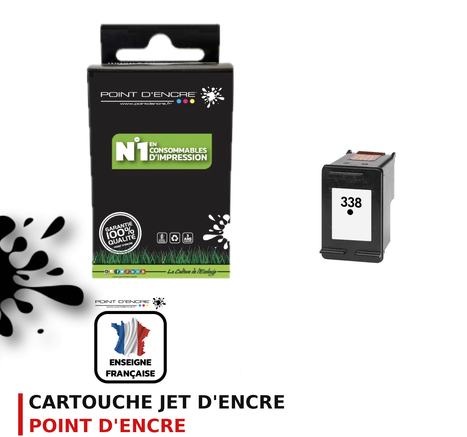 Cartouche d'encre POINT D'ENCRE Hp 338 — NOIR