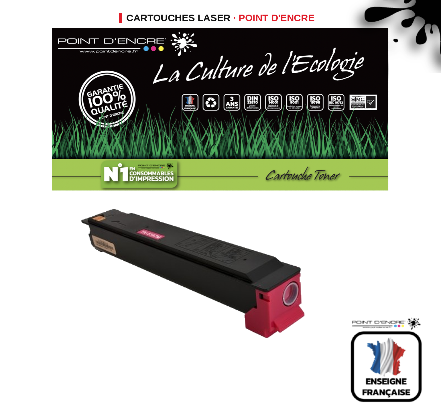 Cartouche laser POINT D'ENCRE Kyocera 5195M — MAGENTA