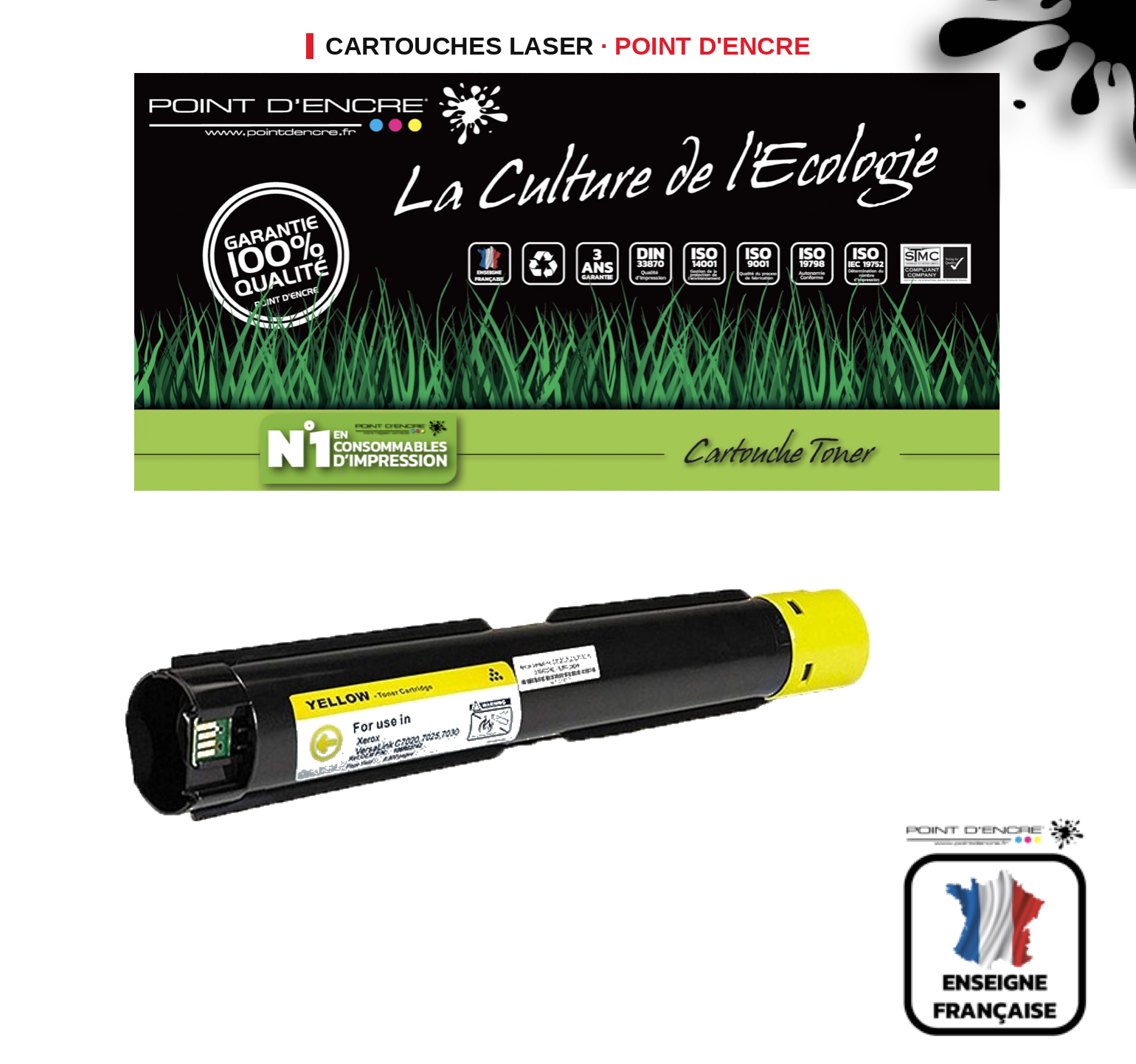 Cartouche laser POINT D'ENCRE Xerox C7020 — JAUNE