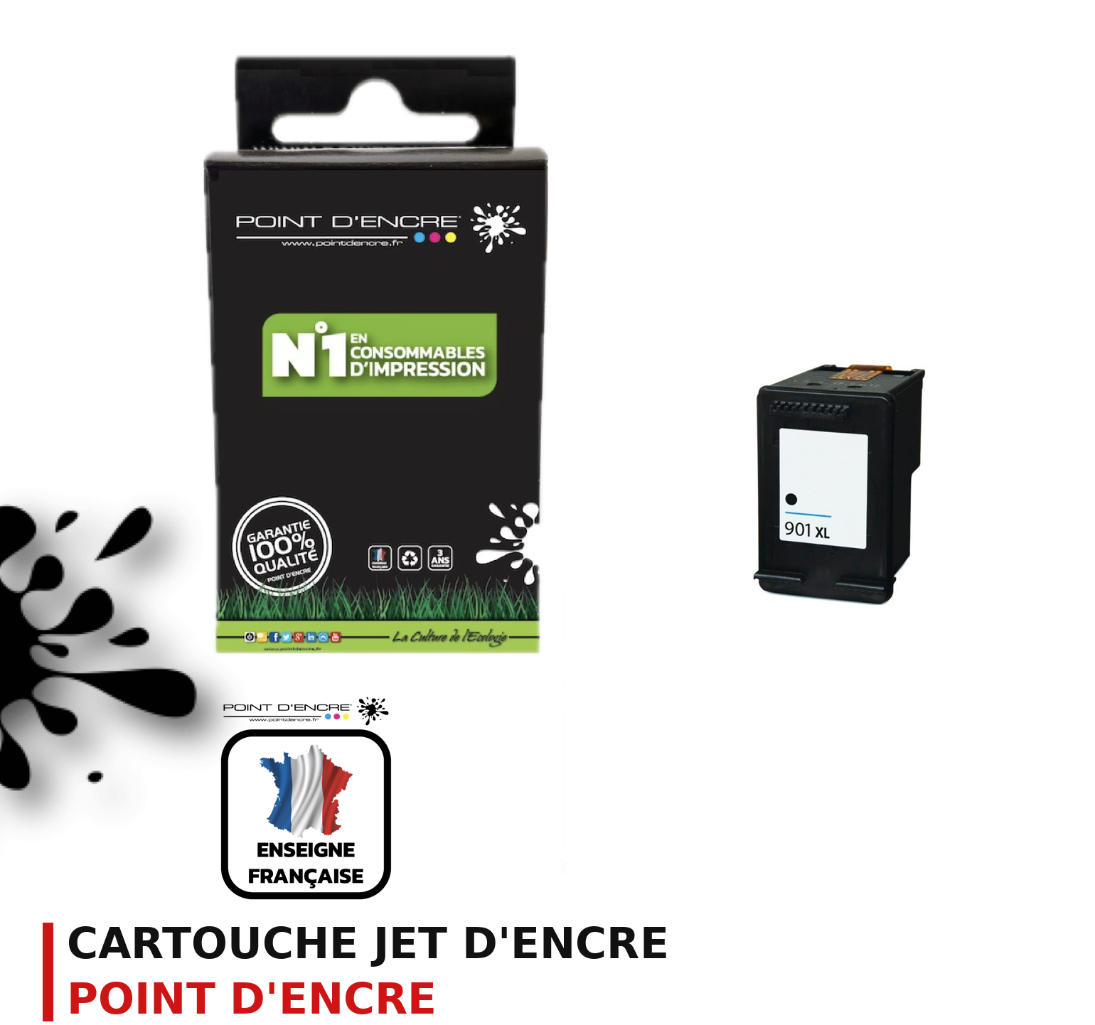 Cartouche d'encre POINT D'ENCRE Hp 901XL — NOIR