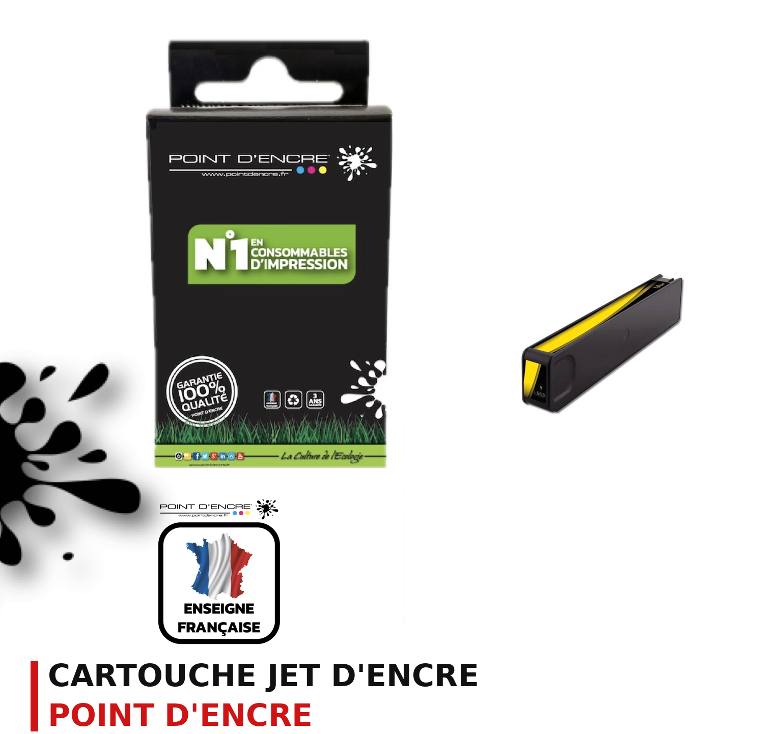 Cartouche d'encre POINT D'ENCRE Hp 913A — JAUNE
