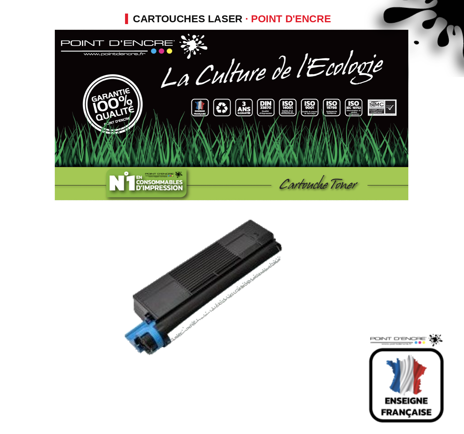 Cartouche laser POINT D'ENCRE Oki 45807111 — NOIR