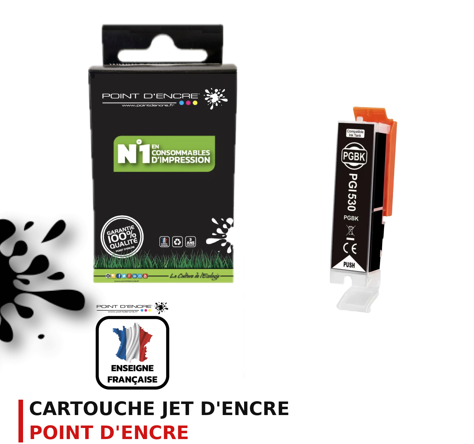Cartouche d'encre POINT D'ENCRE Canon 530PGBK — NOIR