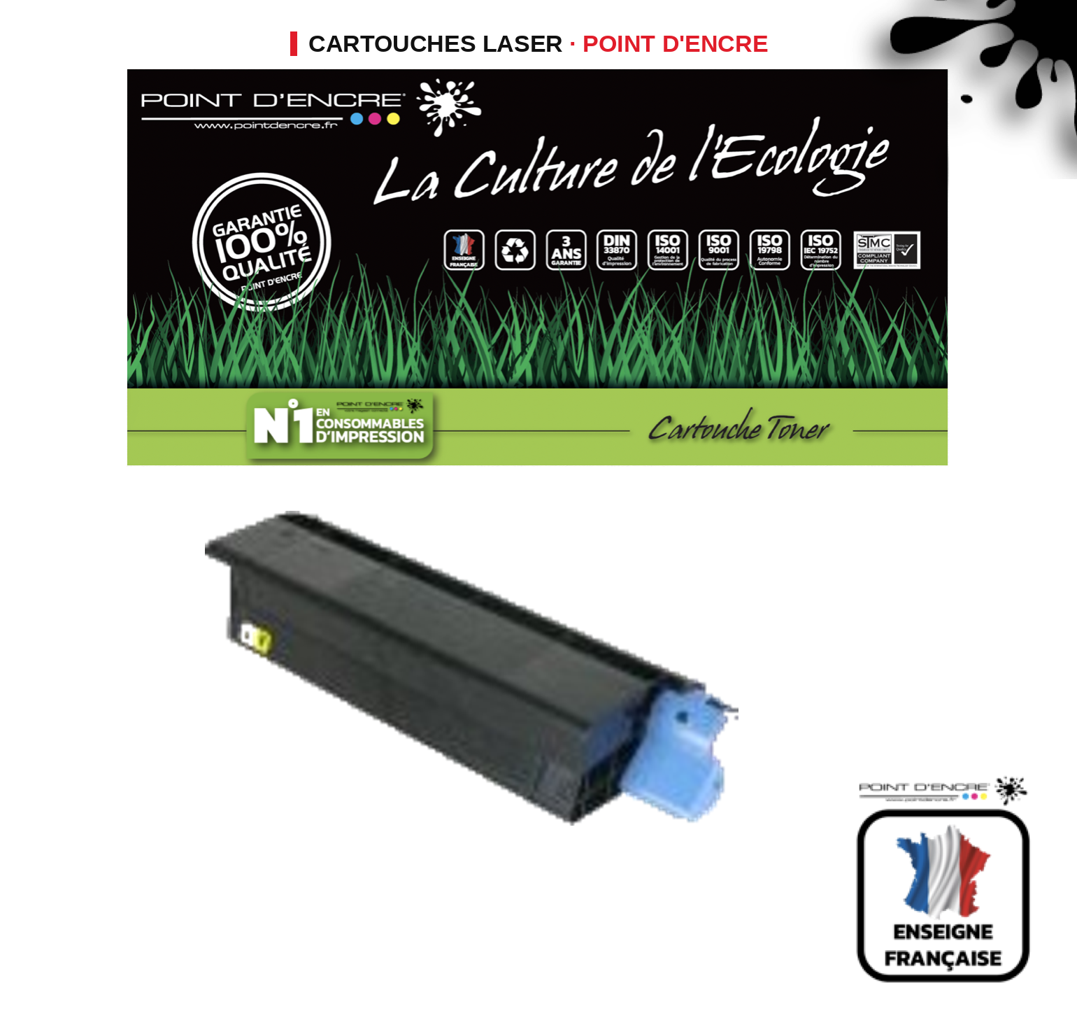 Cartouche laser POINT D'ENCRE Oki C5100 — JAUNE