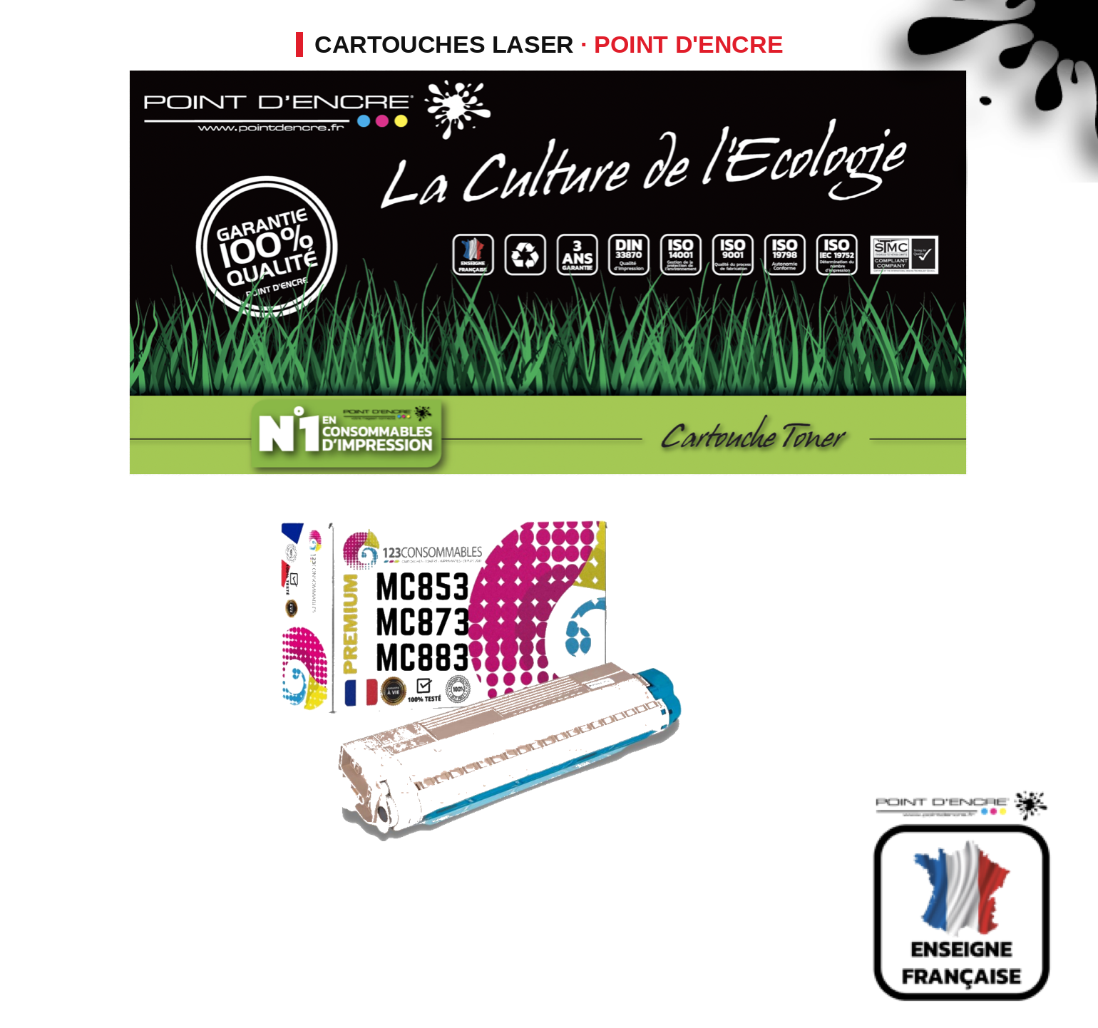 Cartouche laser POINT D'ENCRE Oki MC853 — CYAN