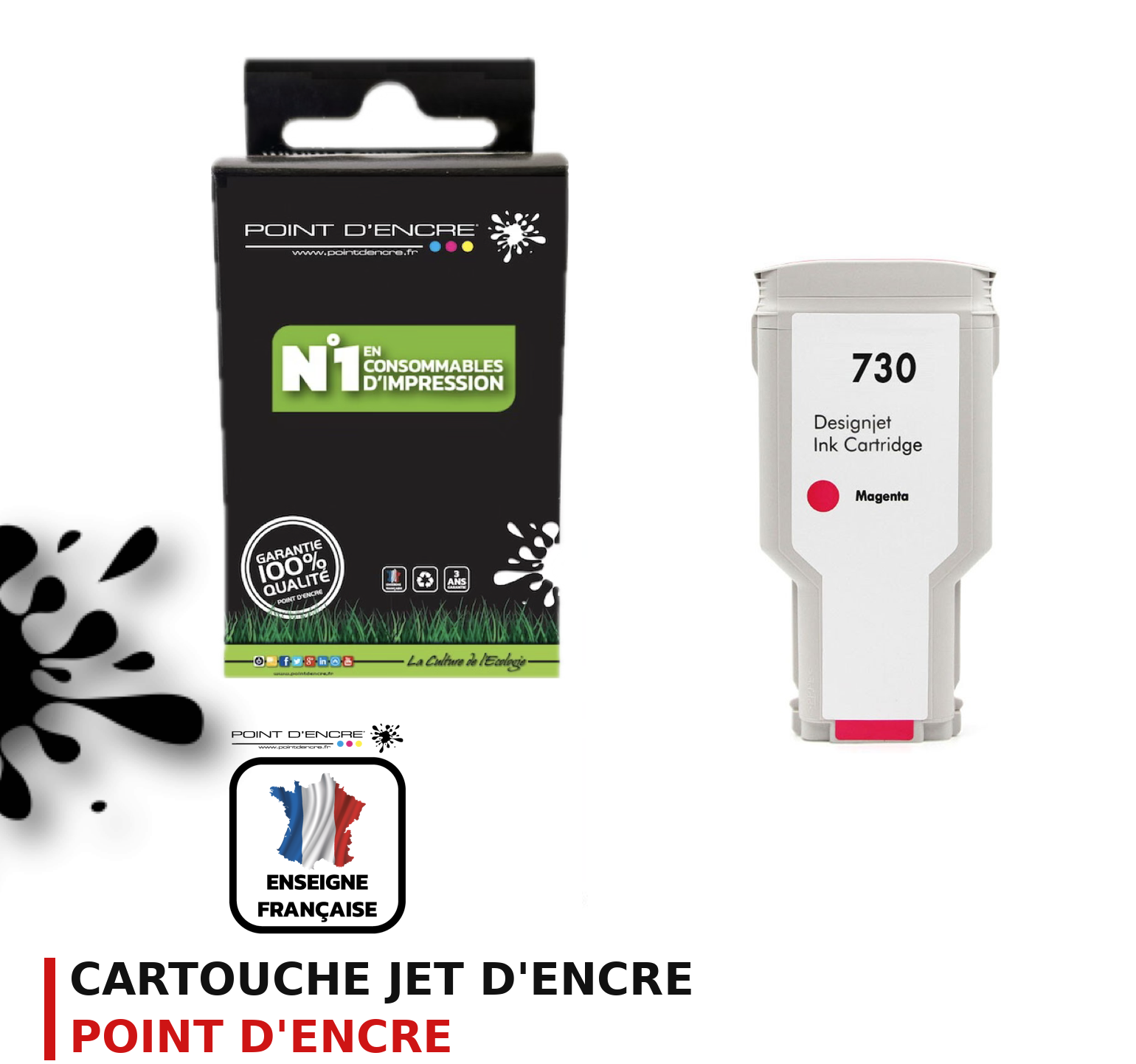 Cartouche d'encre POINT D'ENCRE Hp 730 — MAGENTA