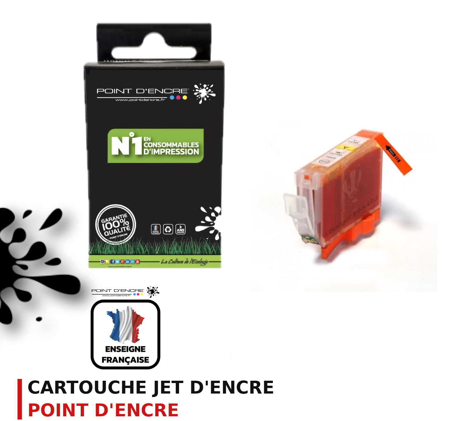 Cartouche d'encre POINT D'ENCRE Canon 526 — JAUNE