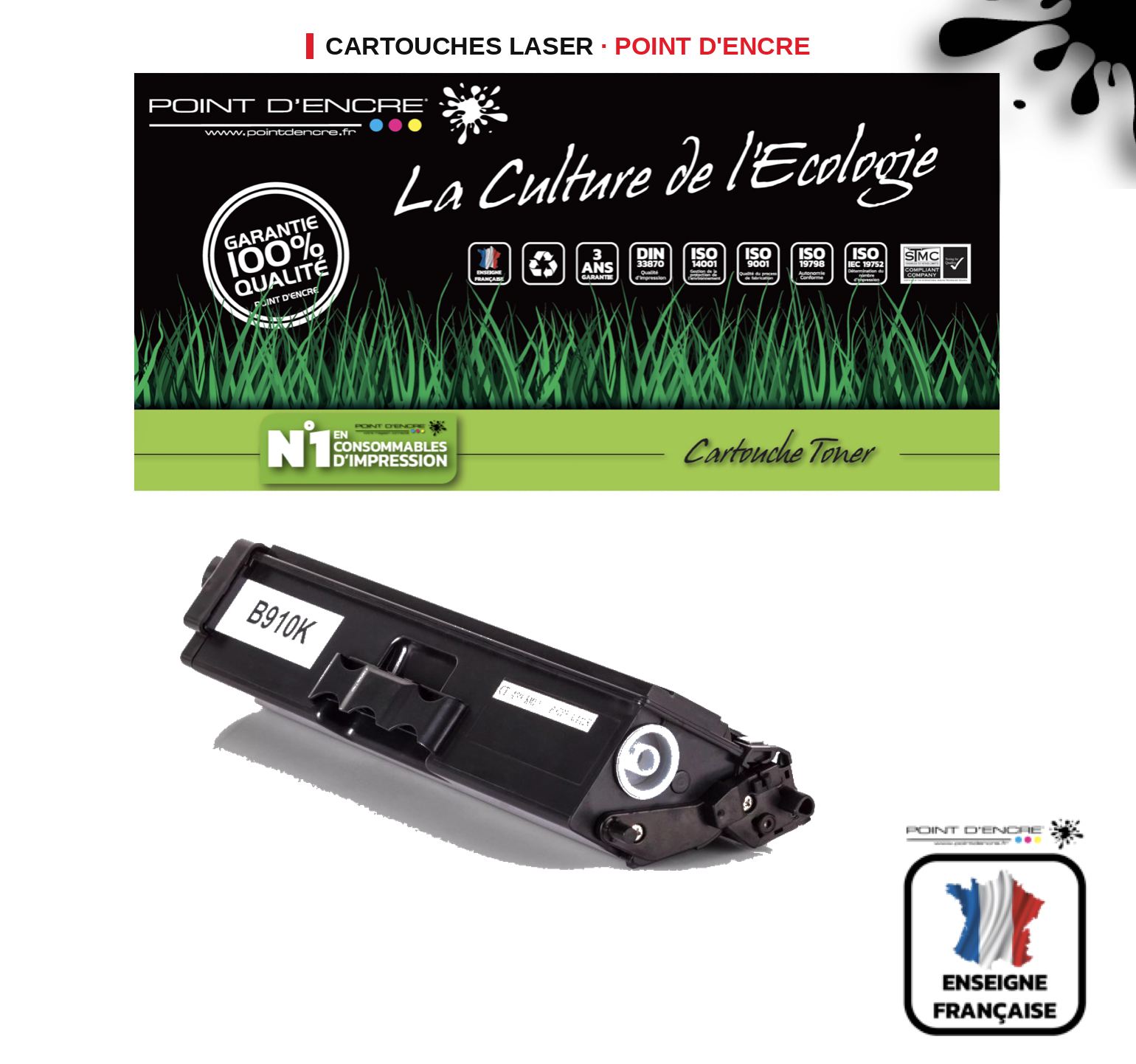 Cartouche laser POINT D'ENCRE Brother 910BK — NOIR