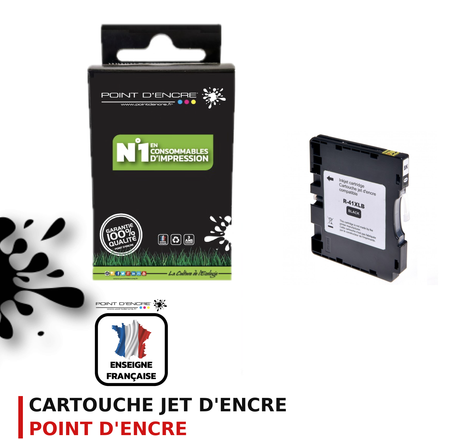 Cartouche d'encre POINT D'ENCRE Ricoh 41BK — NOIR