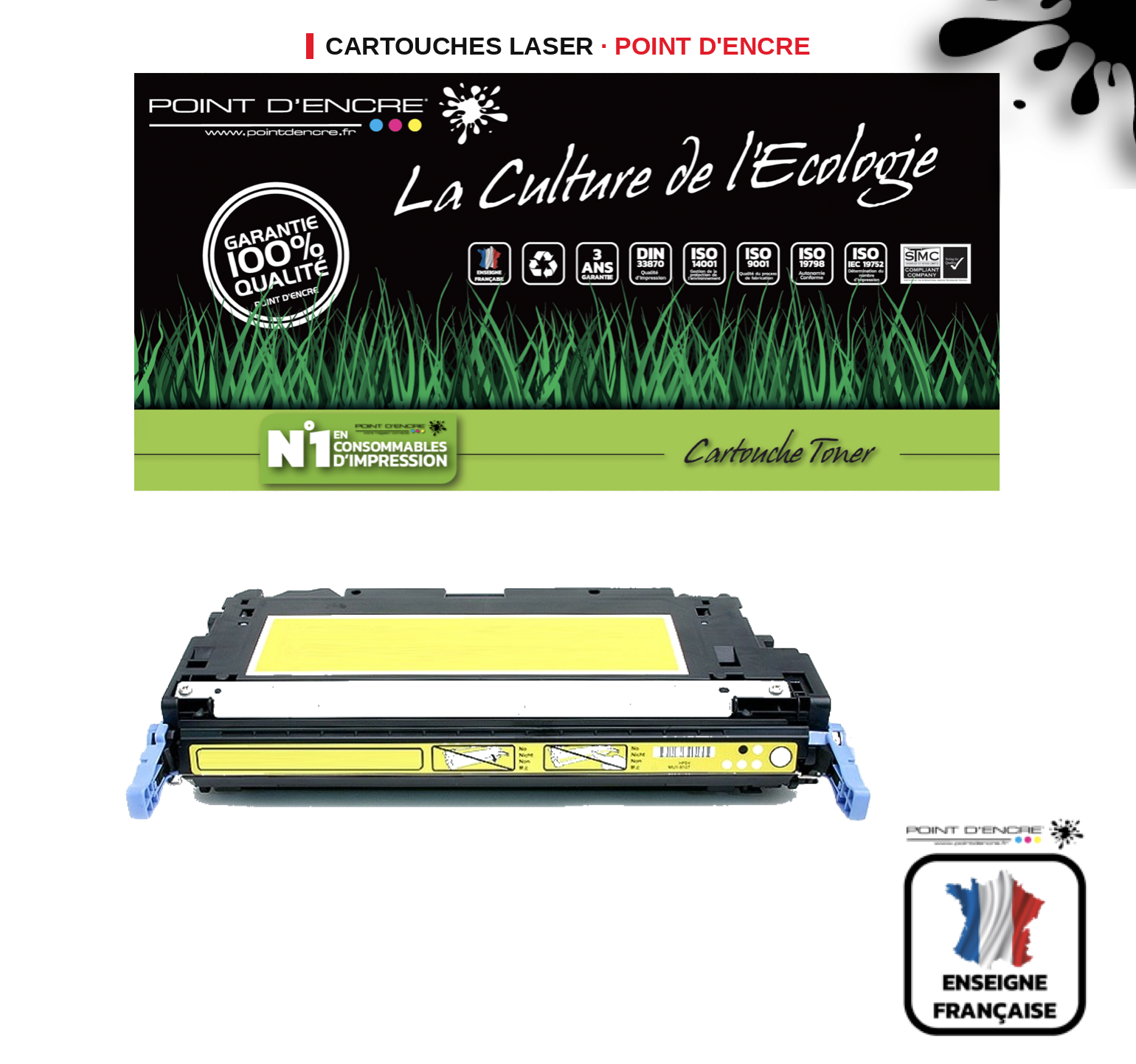 Cartouche laser POINT D'ENCRE Hp Q7582A — JAUNE