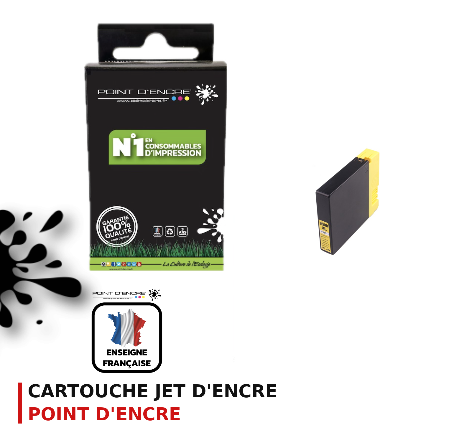 Cartouche d'encre POINT D'ENCRE Canon 2500XLBK — JAUNE