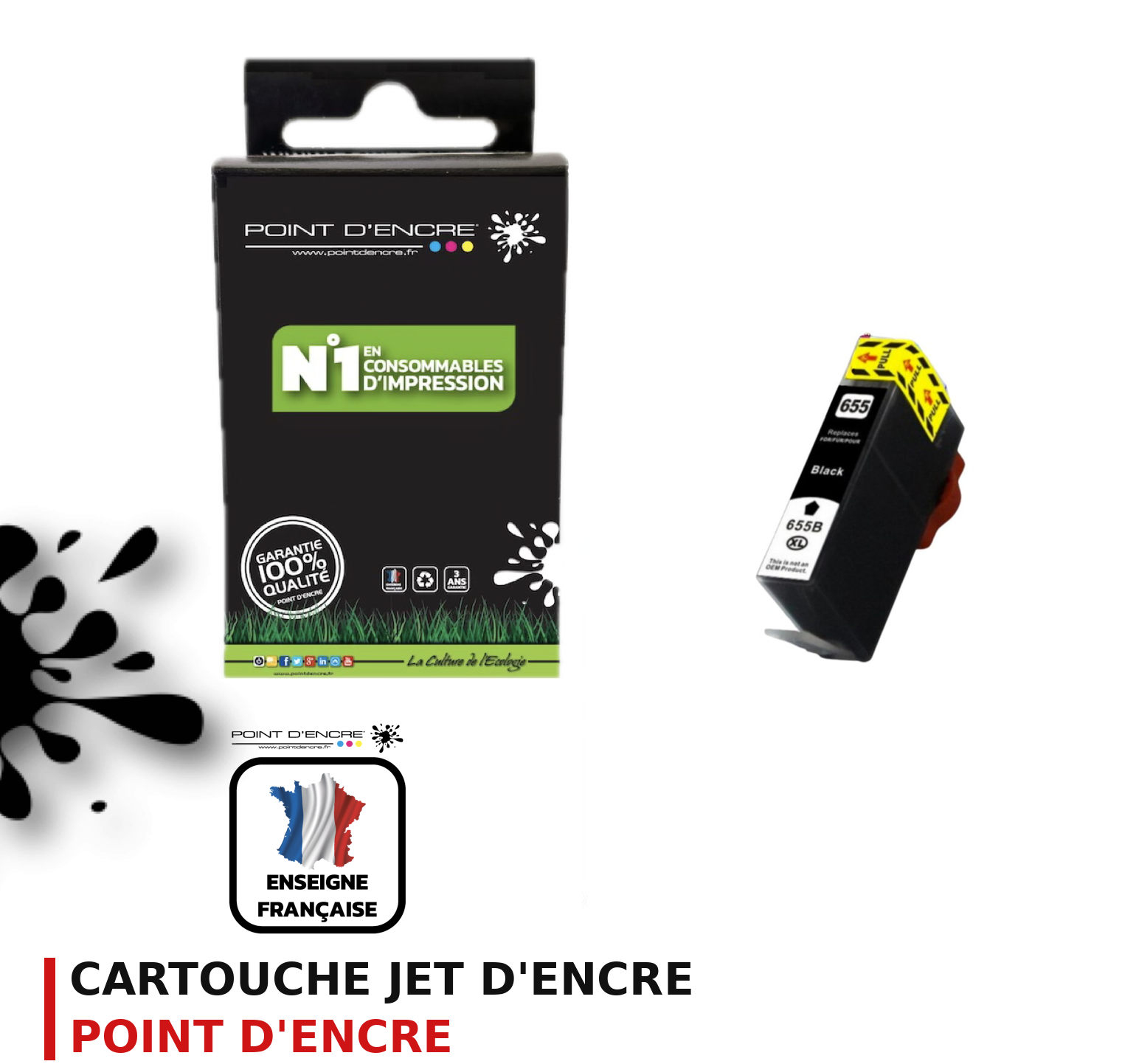 Cartouche d'encre POINT D'ENCRE Hp 655XL — NOIR