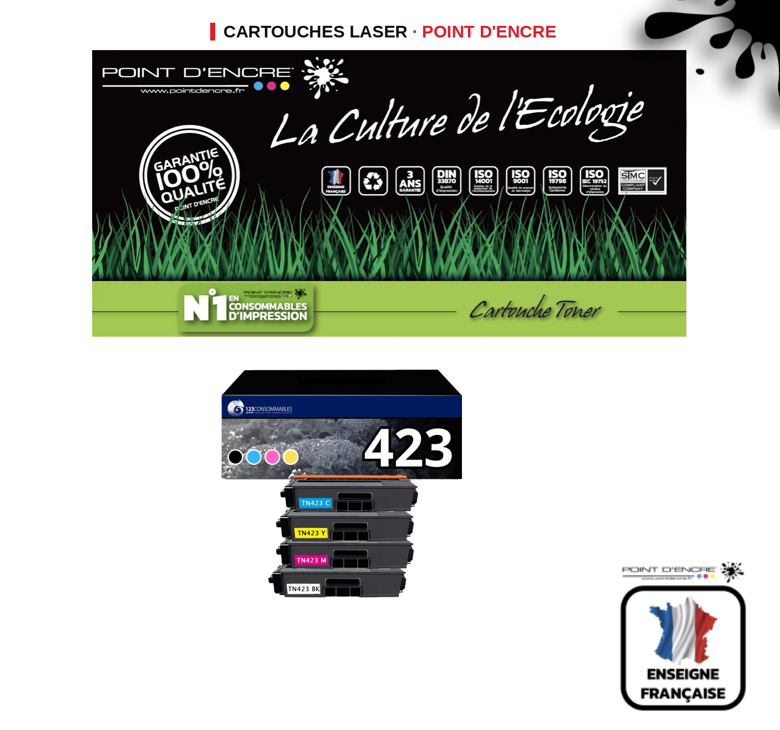 Cartouche laser POINT D'ENCRE Brother 423 — PACK