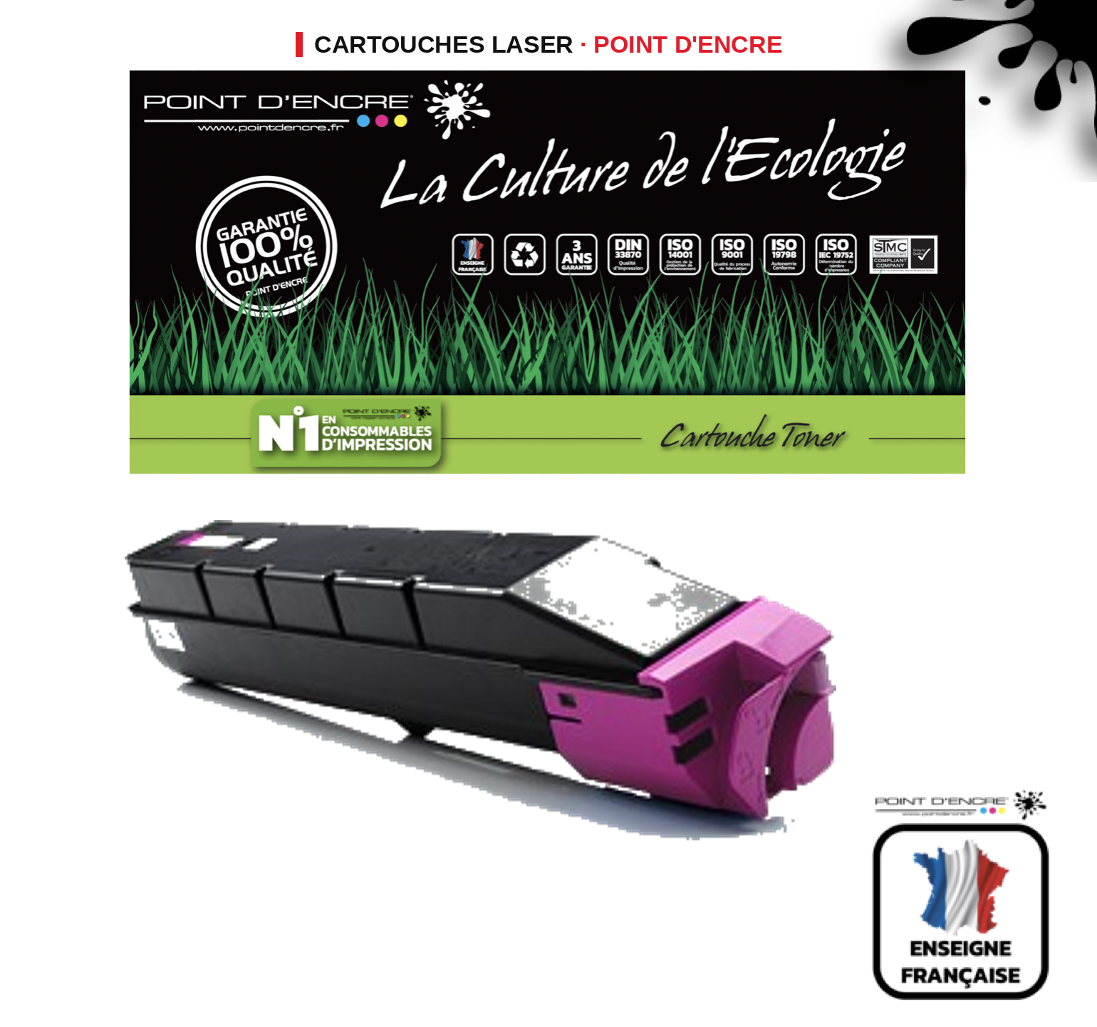 Cartouche laser POINT D'ENCRE Kyocera TK8505 — MAGENTA