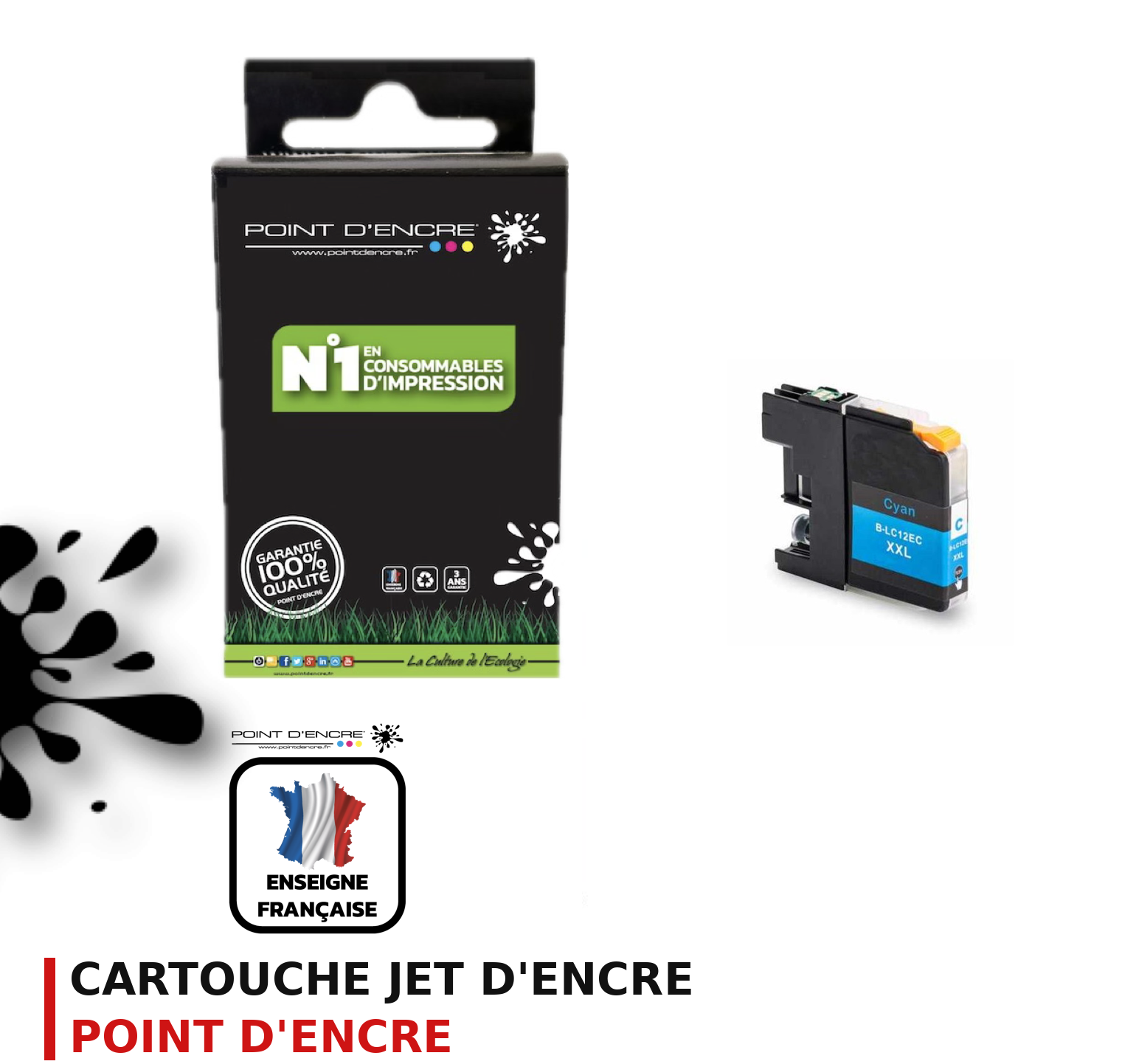 Cartouche d'encre POINT D'ENCRE Brother LC12E — CYAN
