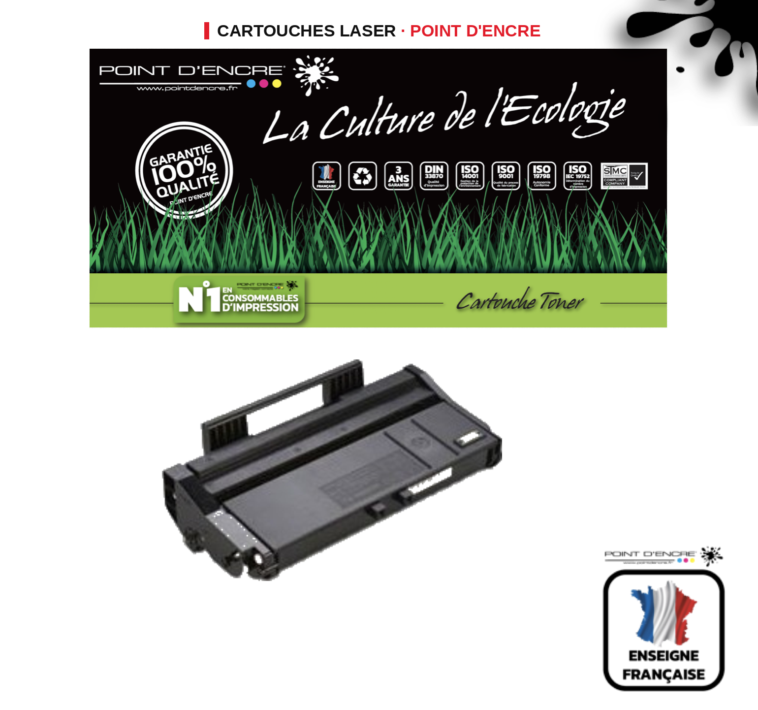 Cartouche laser POINT D'ENCRE Ricoh SP100E — NOIR