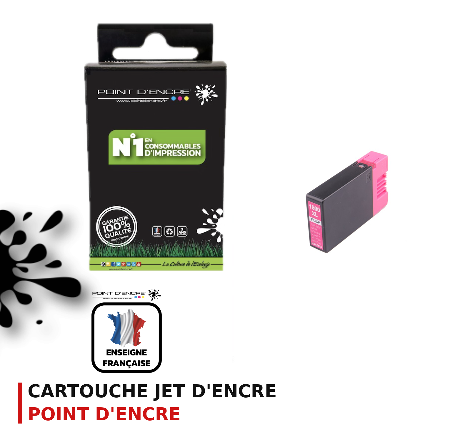 Cartouche d'encre POINT D'ENCRE Canon PGI1500 — MAGENTA