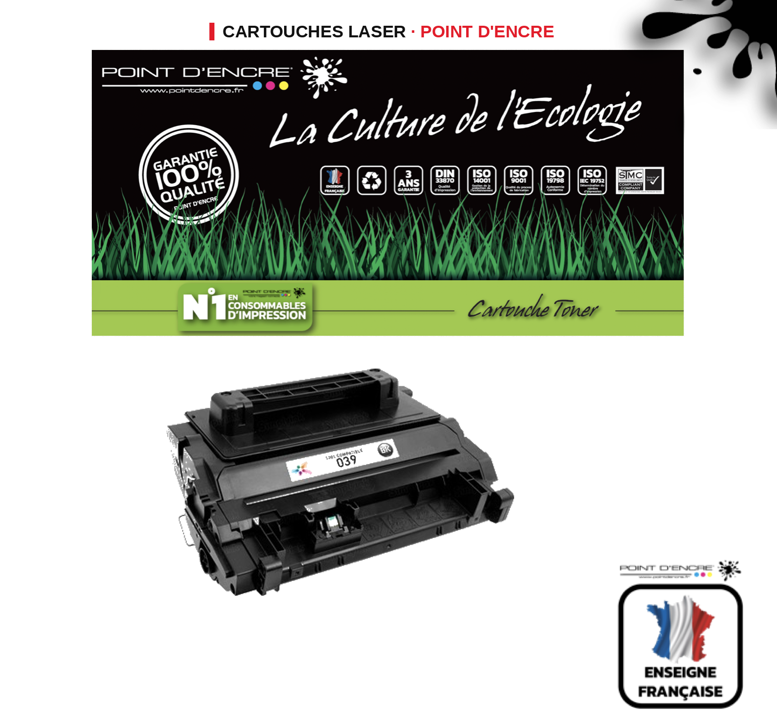 Cartouche laser POINT D'ENCRE Canon 039H — NOIR
