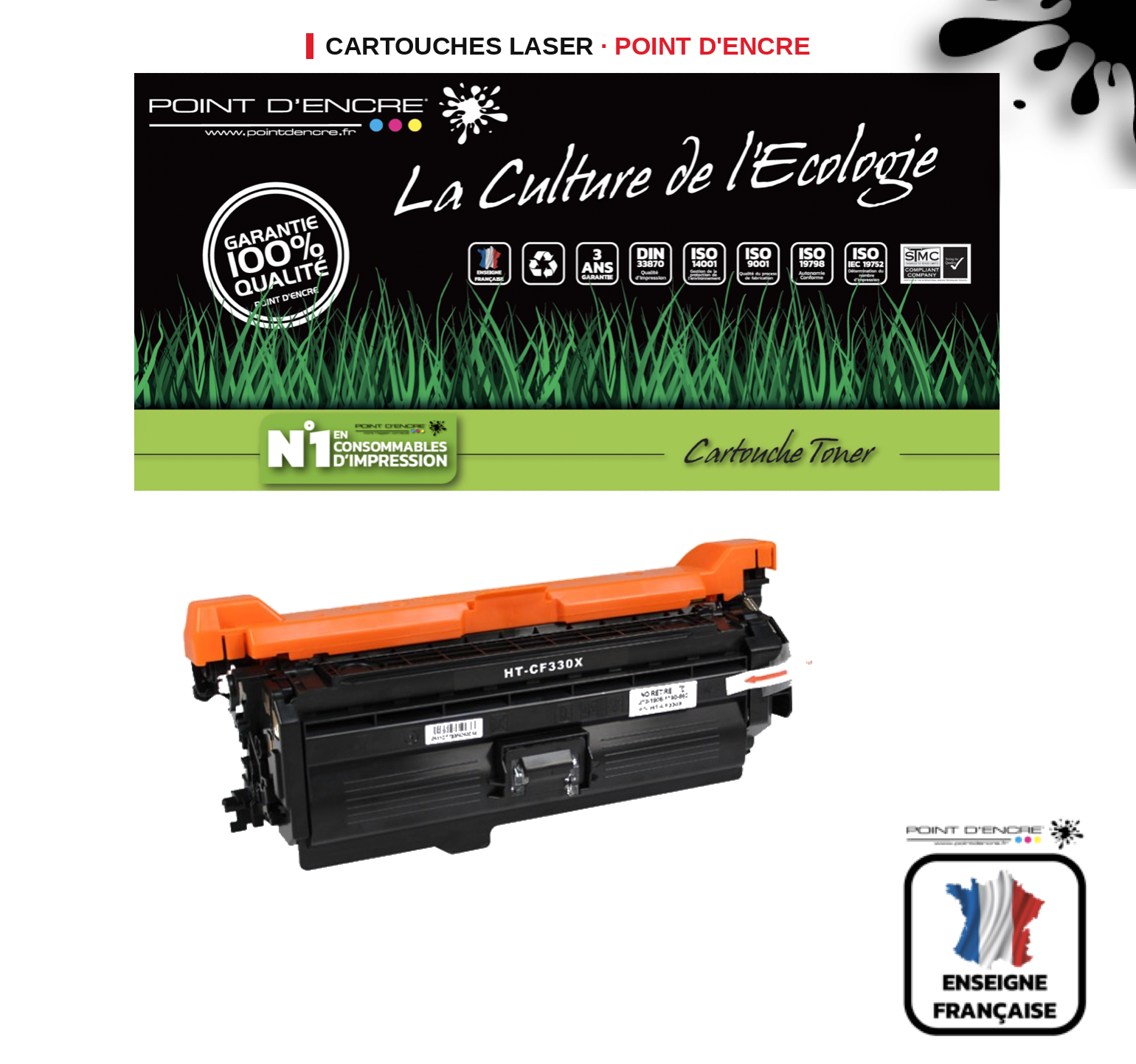 Cartouche laser POINT D'ENCRE Hp 654X — NOIR