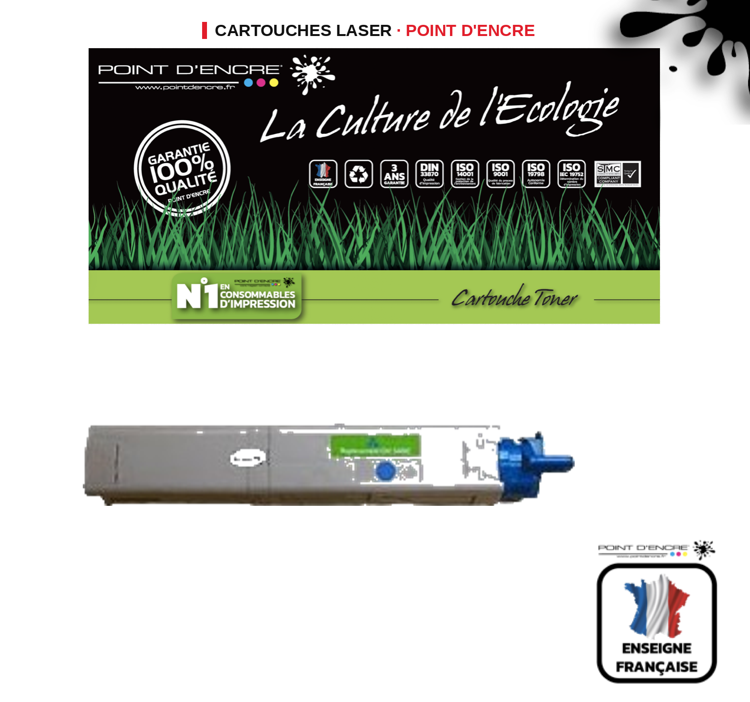 Cartouche laser POINT D'ENCRE Oki 43459331 — CYAN