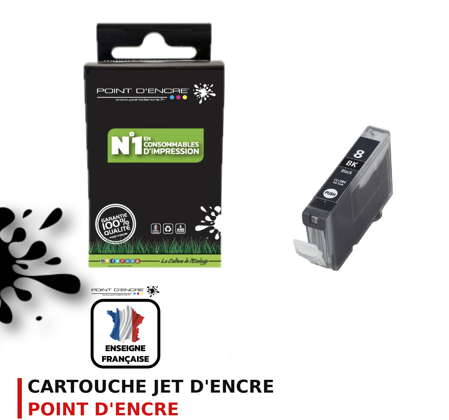 Cartouche d'encre POINT D'ENCRE Canon CLI8 — NOIR