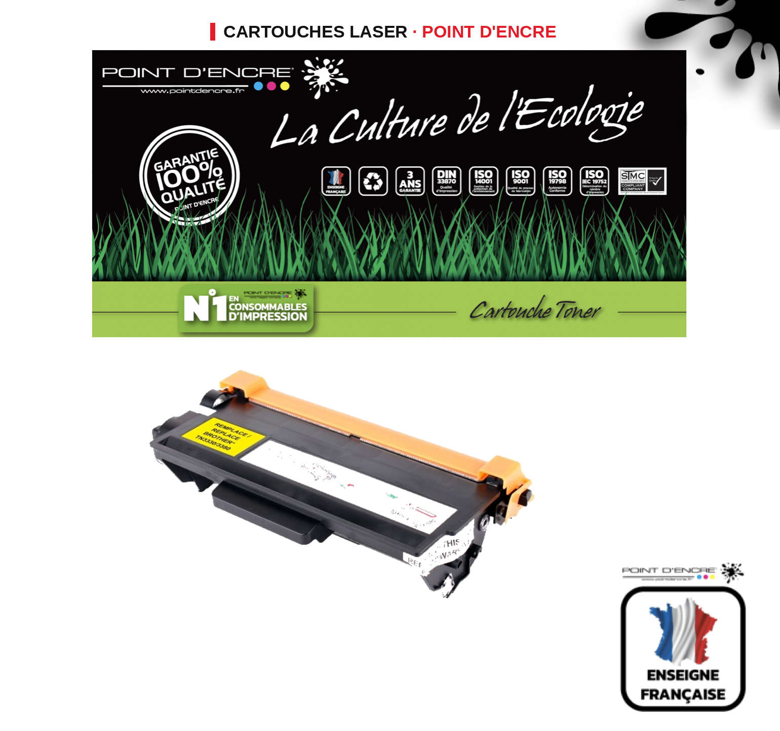 Cartouche laser POINT D'ENCRE Brother TN3380 — NOIR