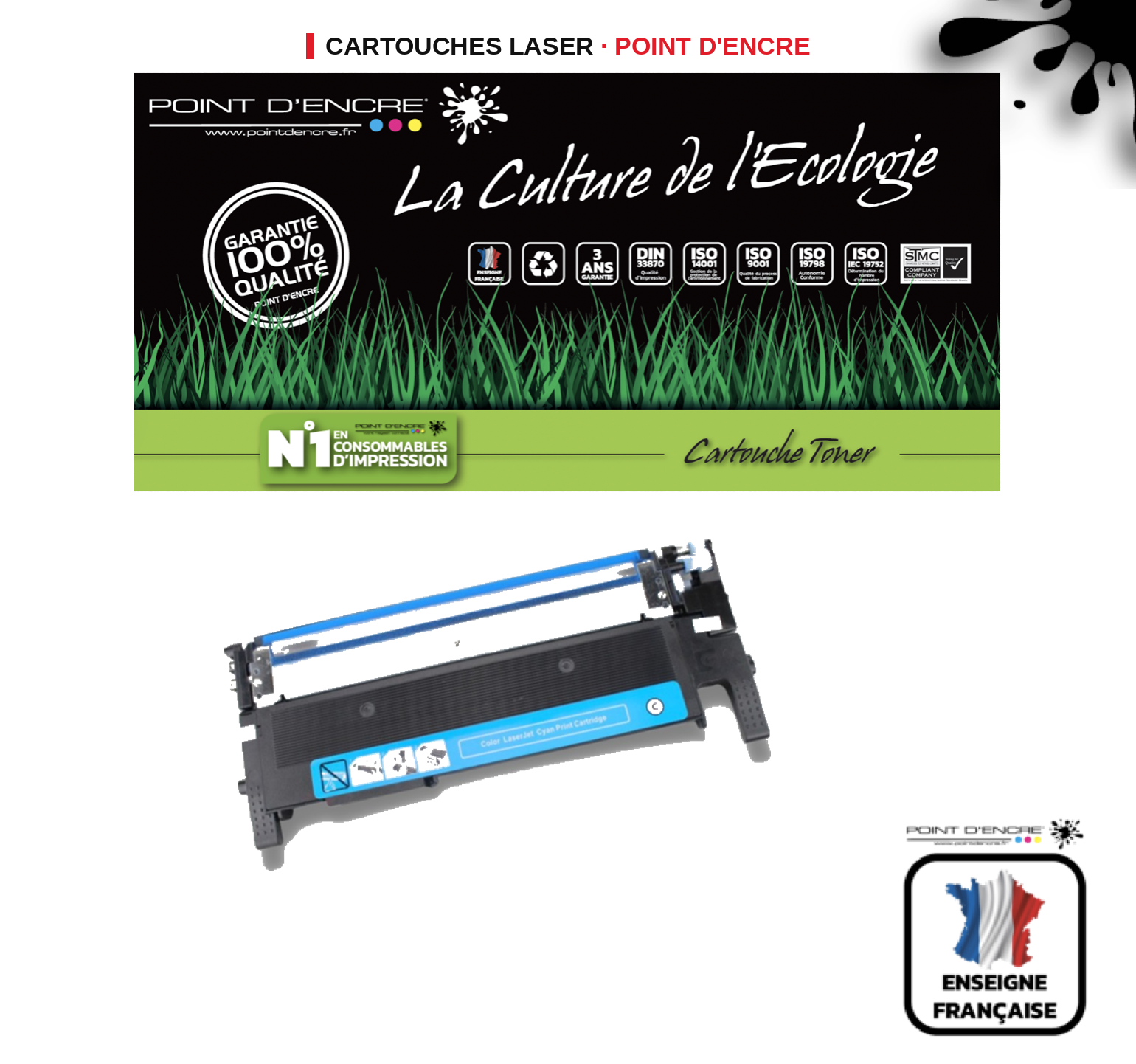 Cartouche laser POINT D'ENCRE Samsung C406S — CYAN