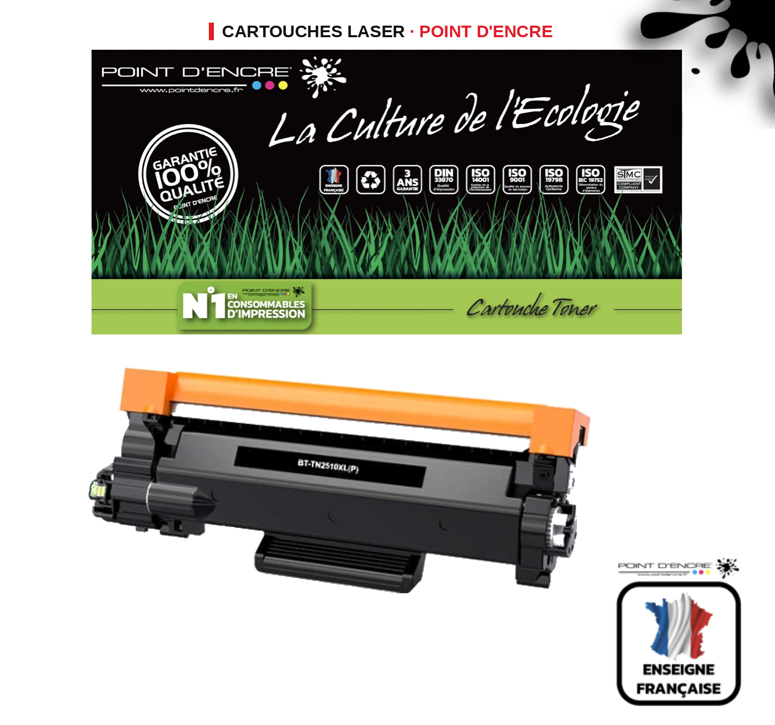 Cartouche laser POINT D'ENCRE Brother TN2510XXL — NOIR