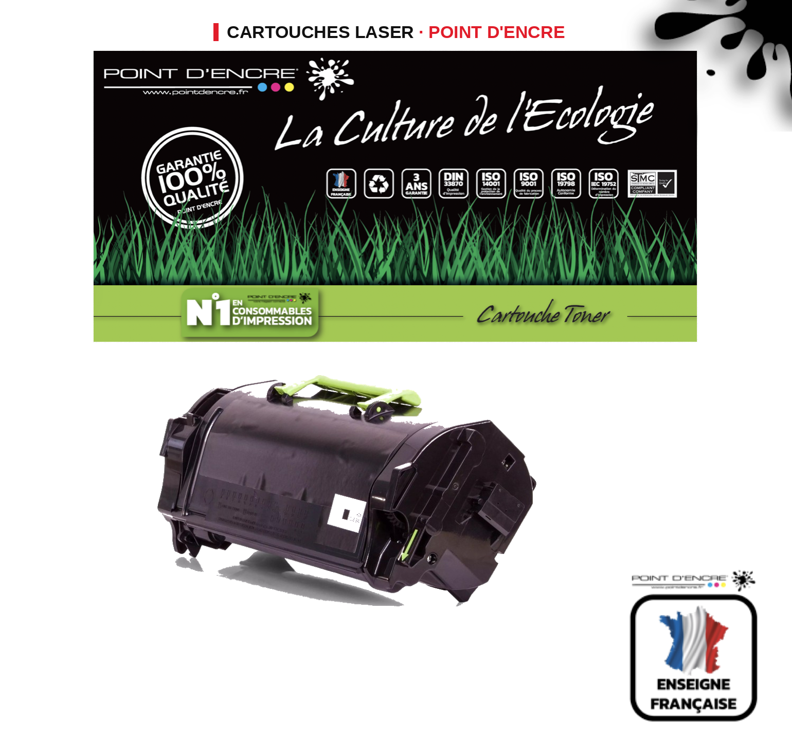 Cartouche laser POINT D'ENCRE Lexmark 522H — NOIR