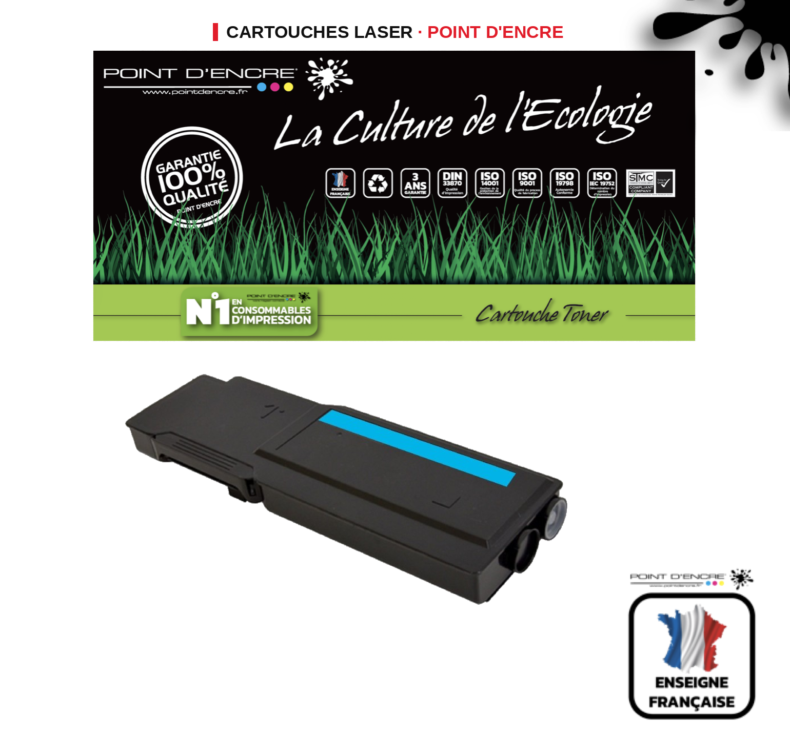 Cartouche laser POINT D'ENCRE Dell S3840CDN — CYAN