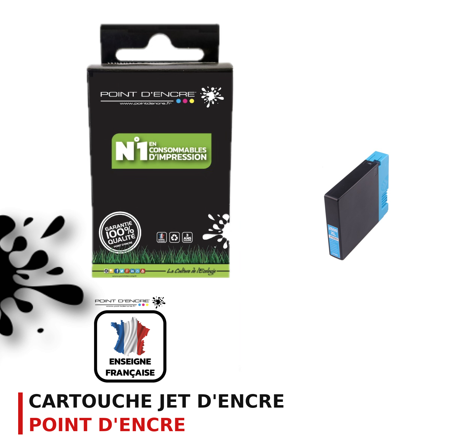 Cartouche d'encre POINT D'ENCRE Canon 2500XLBK — CYAN