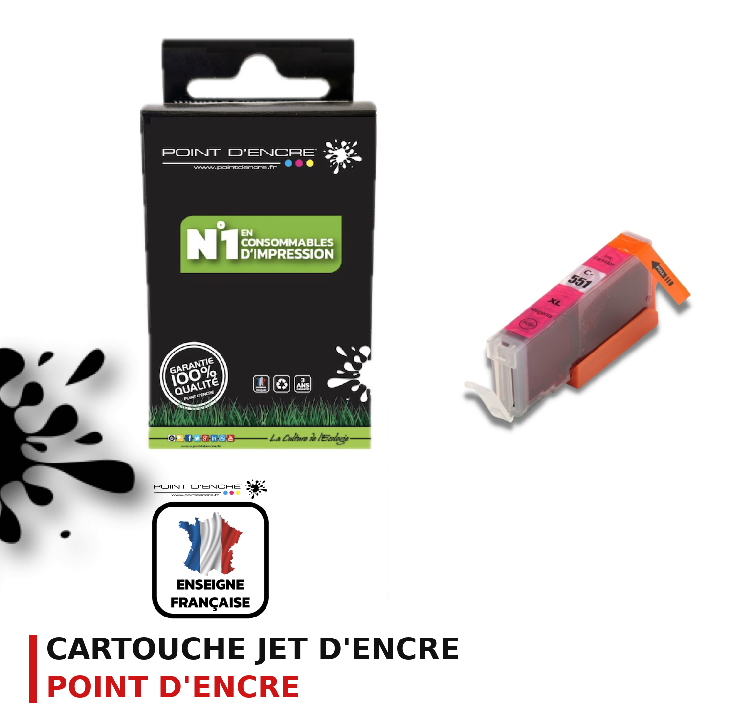 Cartouche d'encre POINT D'ENCRE Canon 551M — MAGENTA