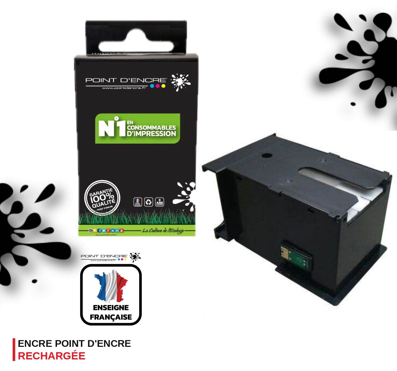 102 / C13T04D100 - COLLECTEUR D'ENCRE USAGÉE - Grande capacité de Marque Francaise POINT D'ENCRE Pour imprimante compatible EPSON (eep)