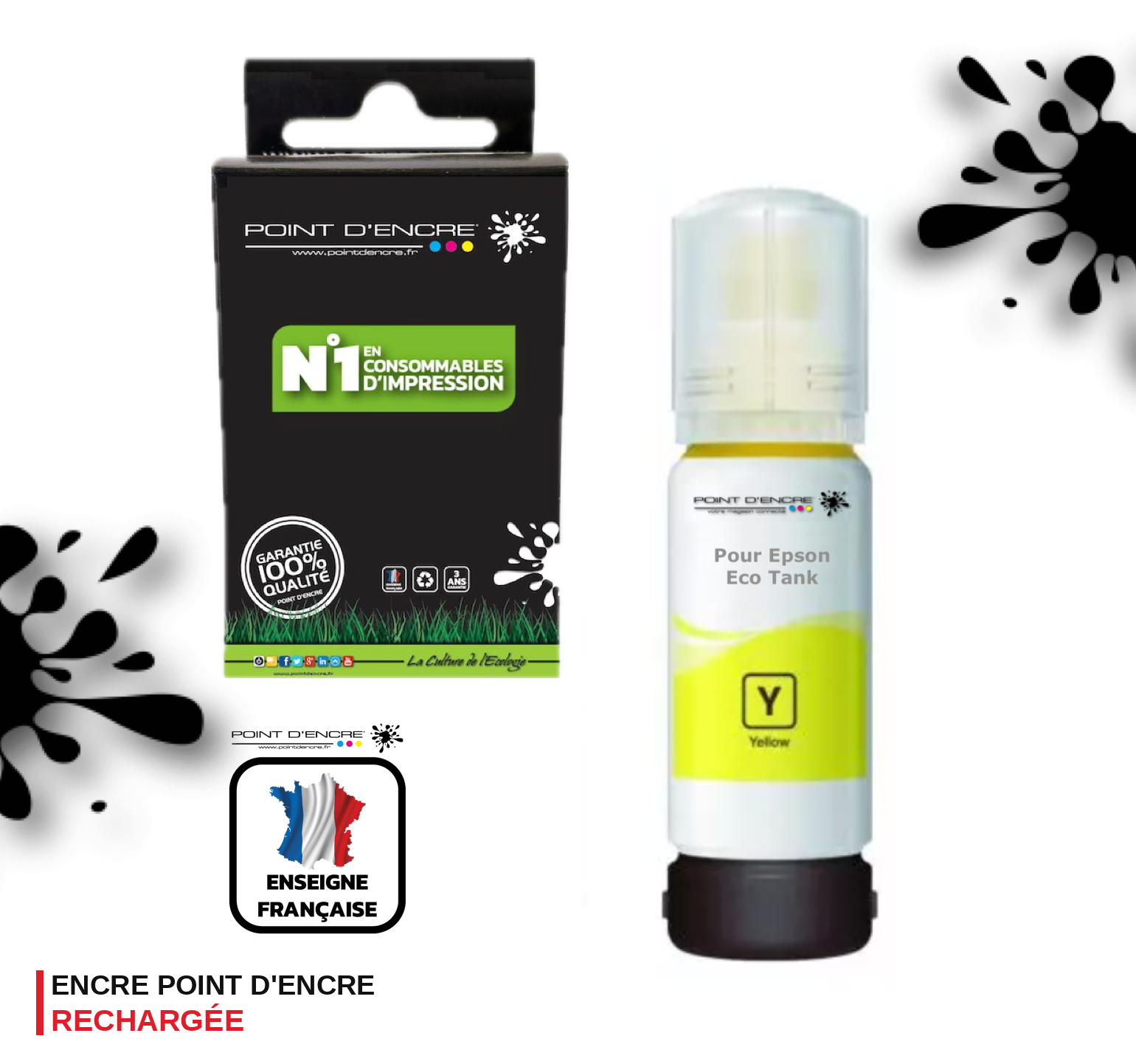 107 / C13T09B440 - JAUNE - Grande capacité de Marque Francaise POINT D'ENCRE Pour imprimante compatible EPSON (eep)