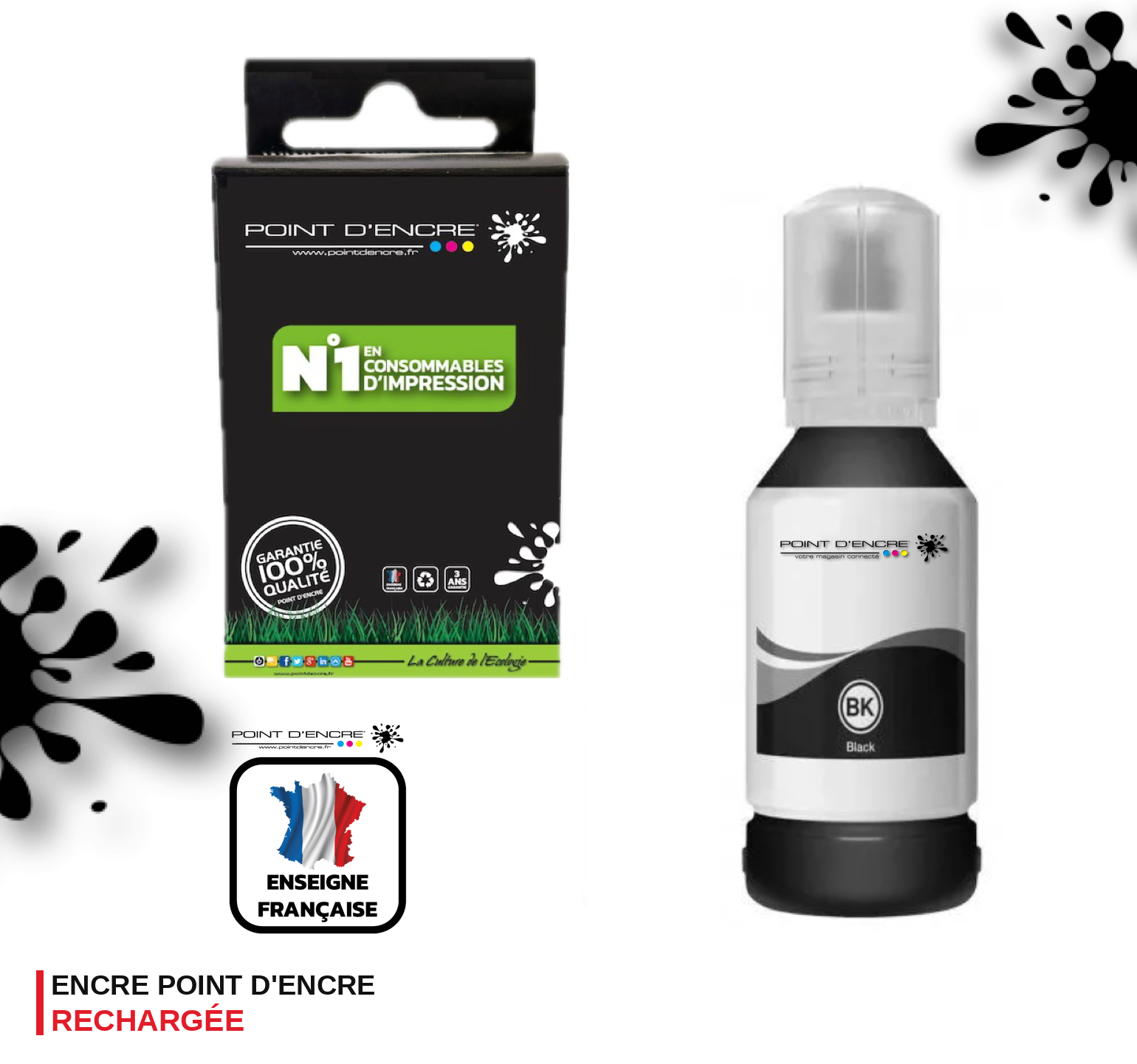 114 - NOIR - Grande capacité de Marque Francaise POINT D'ENCRE Pour imprimante compatible EPSON (eep)
